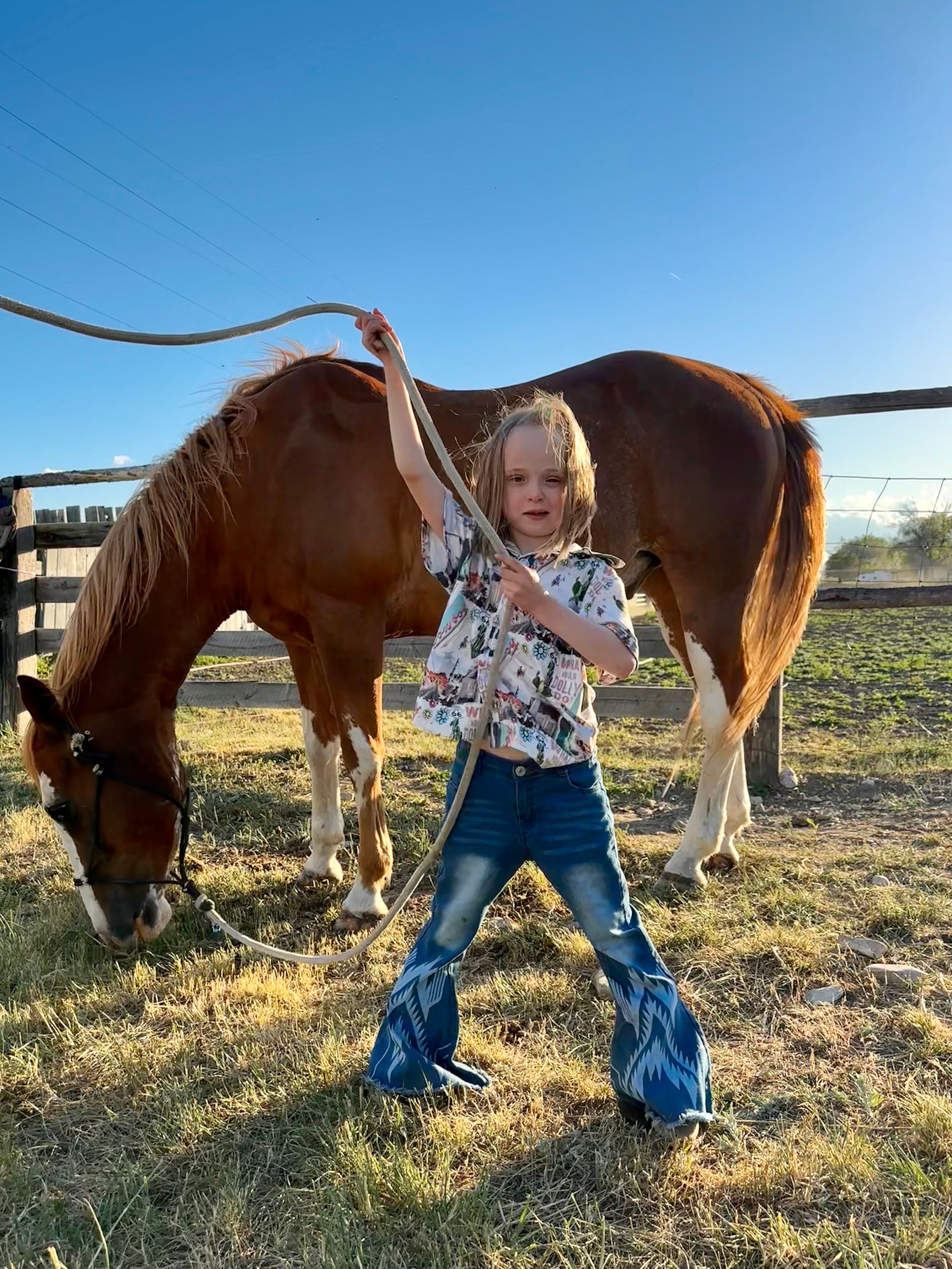 Girls Western Cowgirl Jeans Flare Jeans Kids Southwestern Rodeo Cowgirl Bell Bottoms -Razels