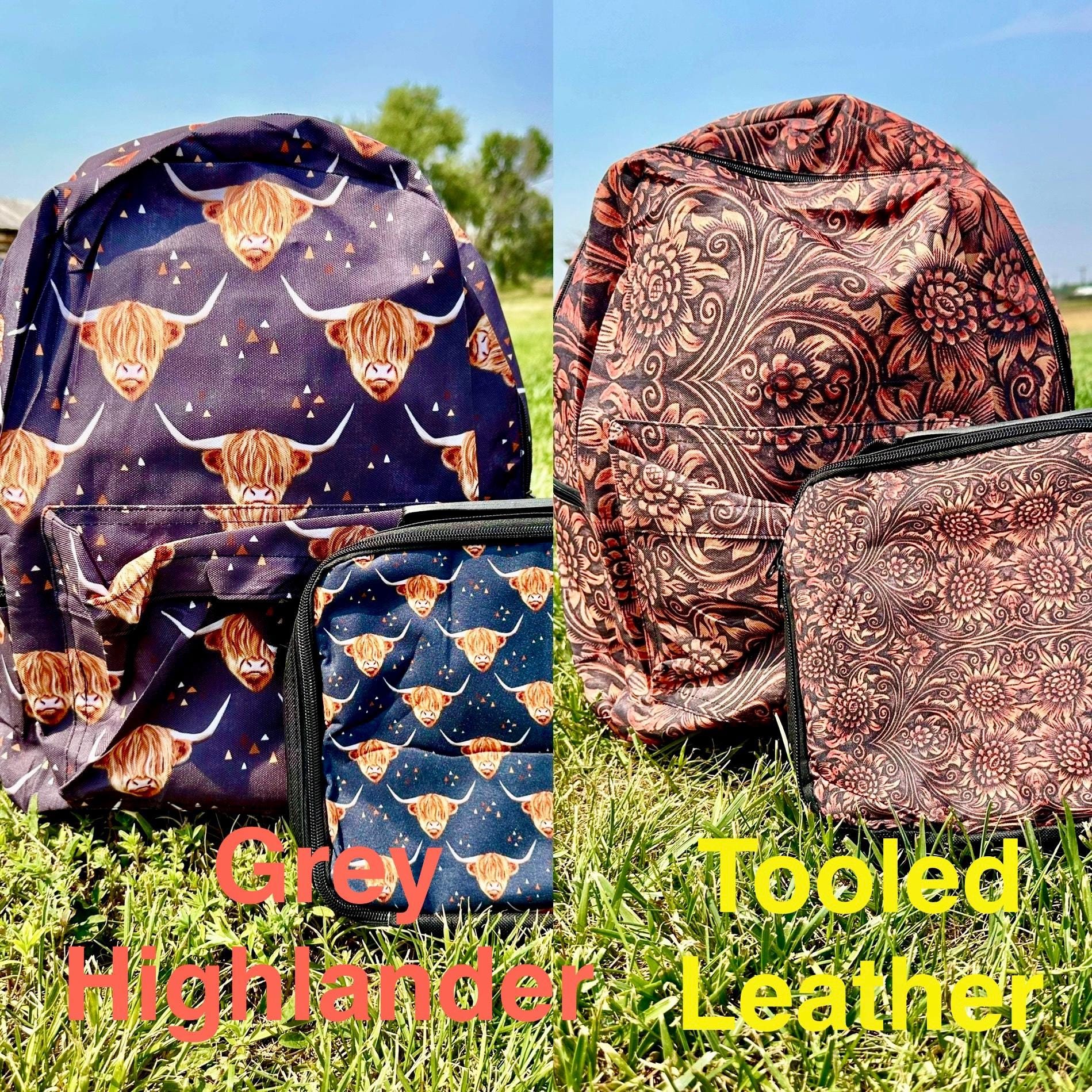 KIDS Western Backpack & Lunch Bag, Highland Cow Backpack -Razels