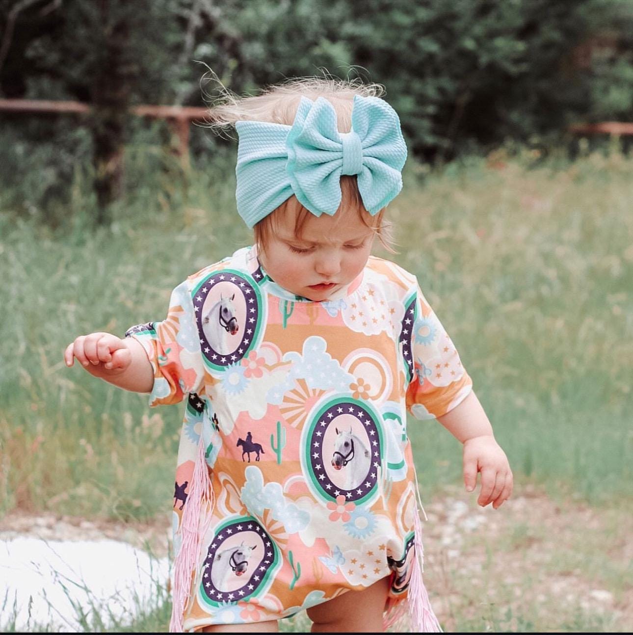 Girls Western Cowprint Fringe T-Shirt Dress: Boho Horse Tunic -Razels