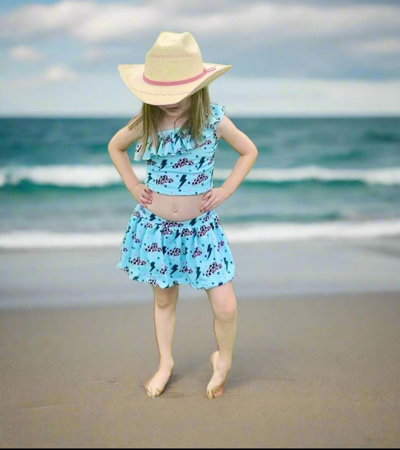 Western Cowgirl Tankini Swimsuit, Black White Cow print