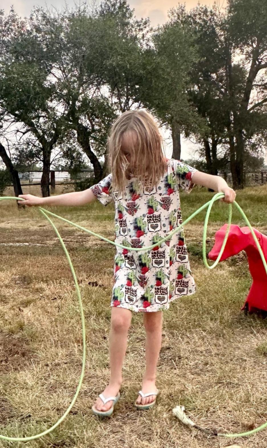 Cowgirl Dress for Kids Toddler & Baby - Rodeo T-Shirt Dress with Cheetah Skull, Cactus and Back Number Design -Razels