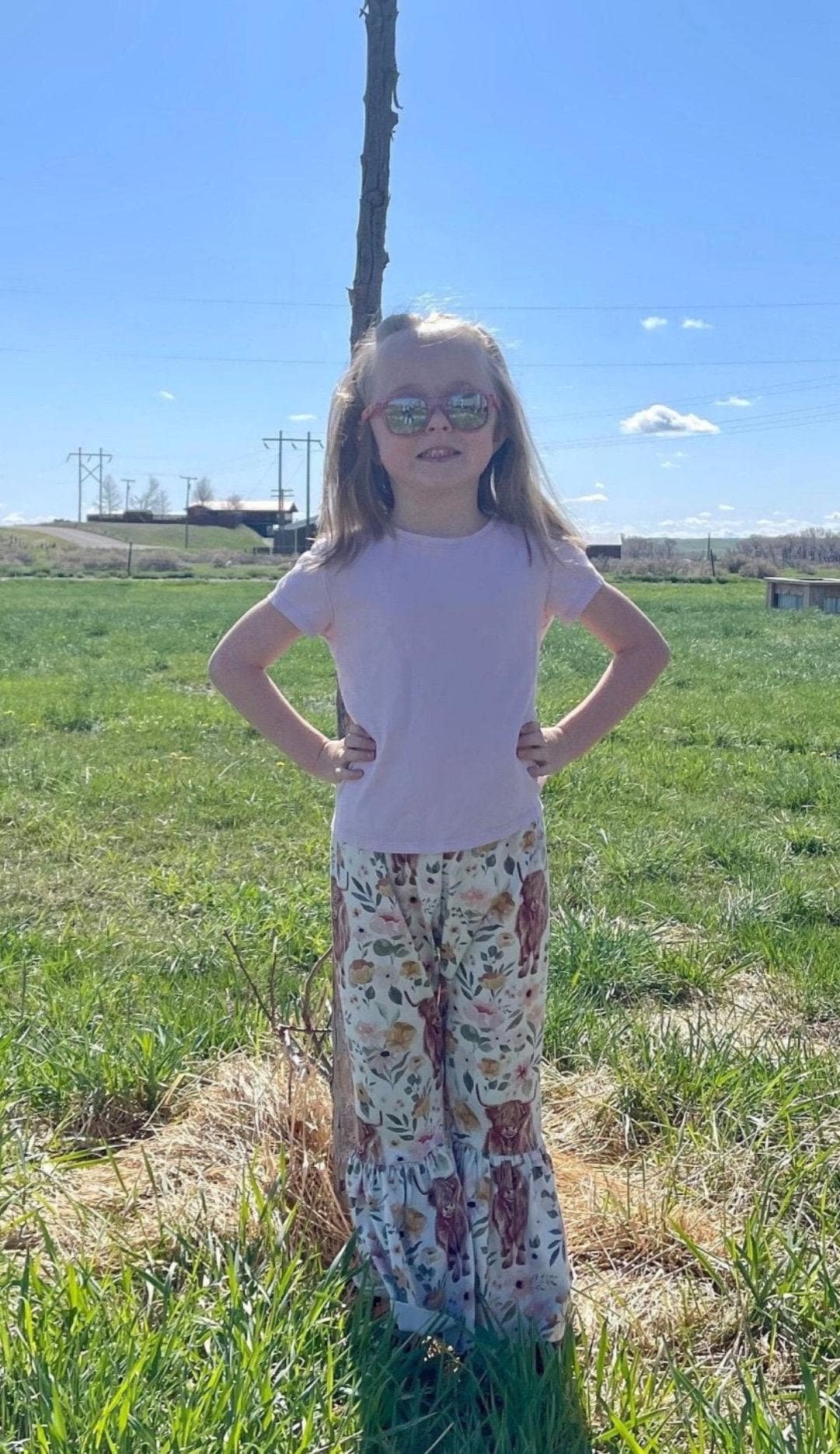 Highland Cow Floral Bell Bottoms – Adorable Western Cow Pants for Little Cowgirls! Featuring a whimsical design of Highland cows and florals, these Western bell bottoms have a soft, stretchy fit and a fabulous flare! Comfortable and Cute!