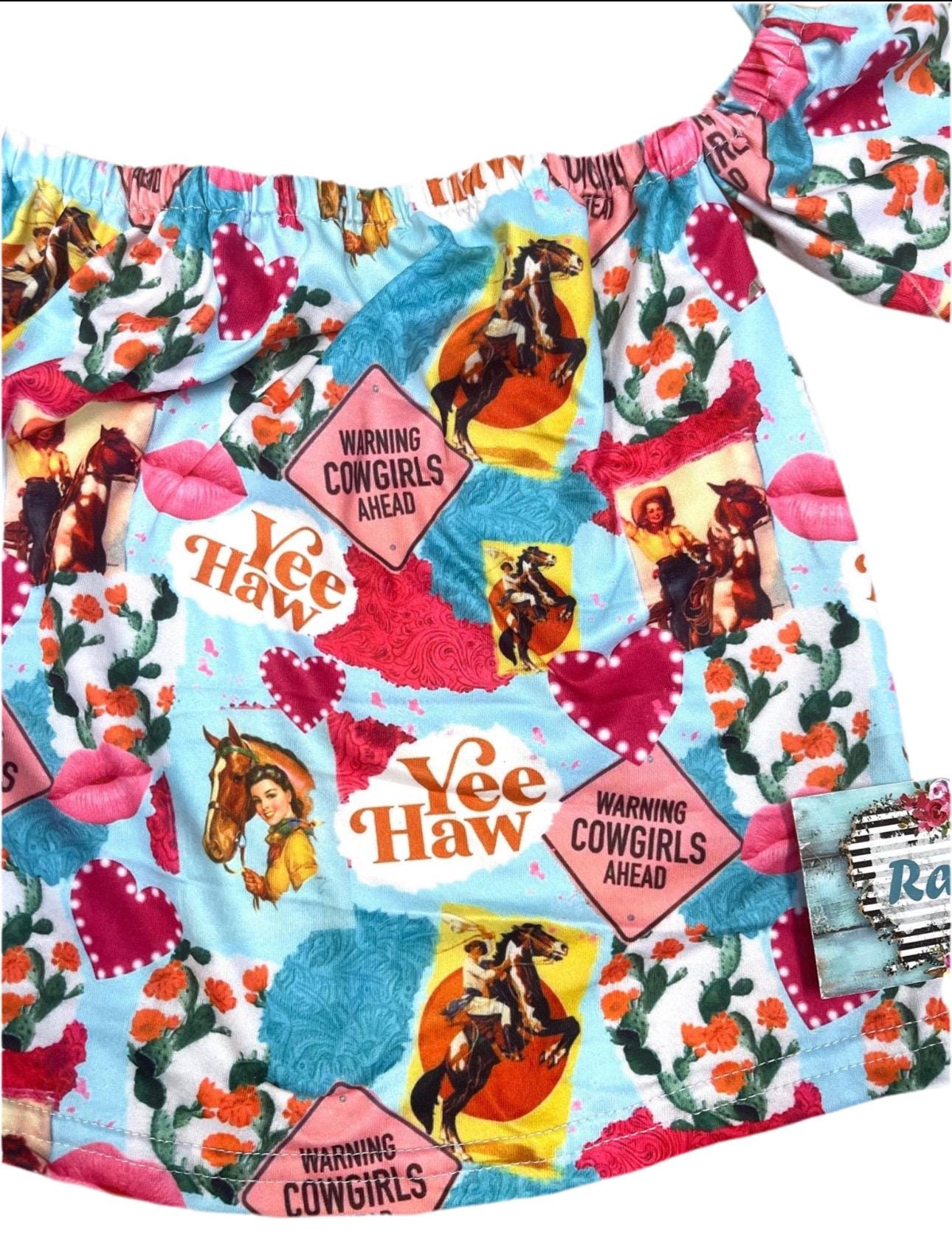 Cowgirl Shirt, Yeehaw Western Cold Shoulder Top -Razels