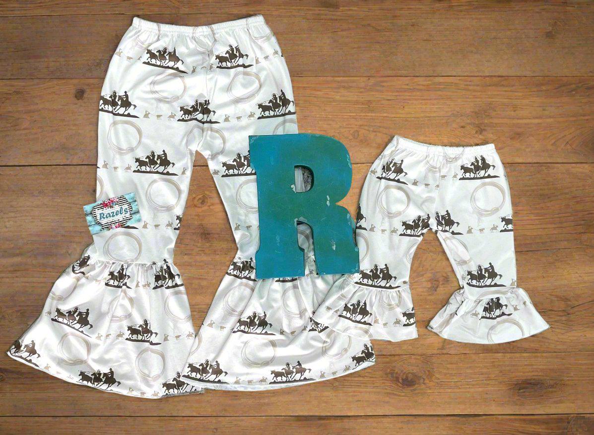 Team Roper Bell Bottom Pants for Girls, Western Rodeo Flare Pants -Razels