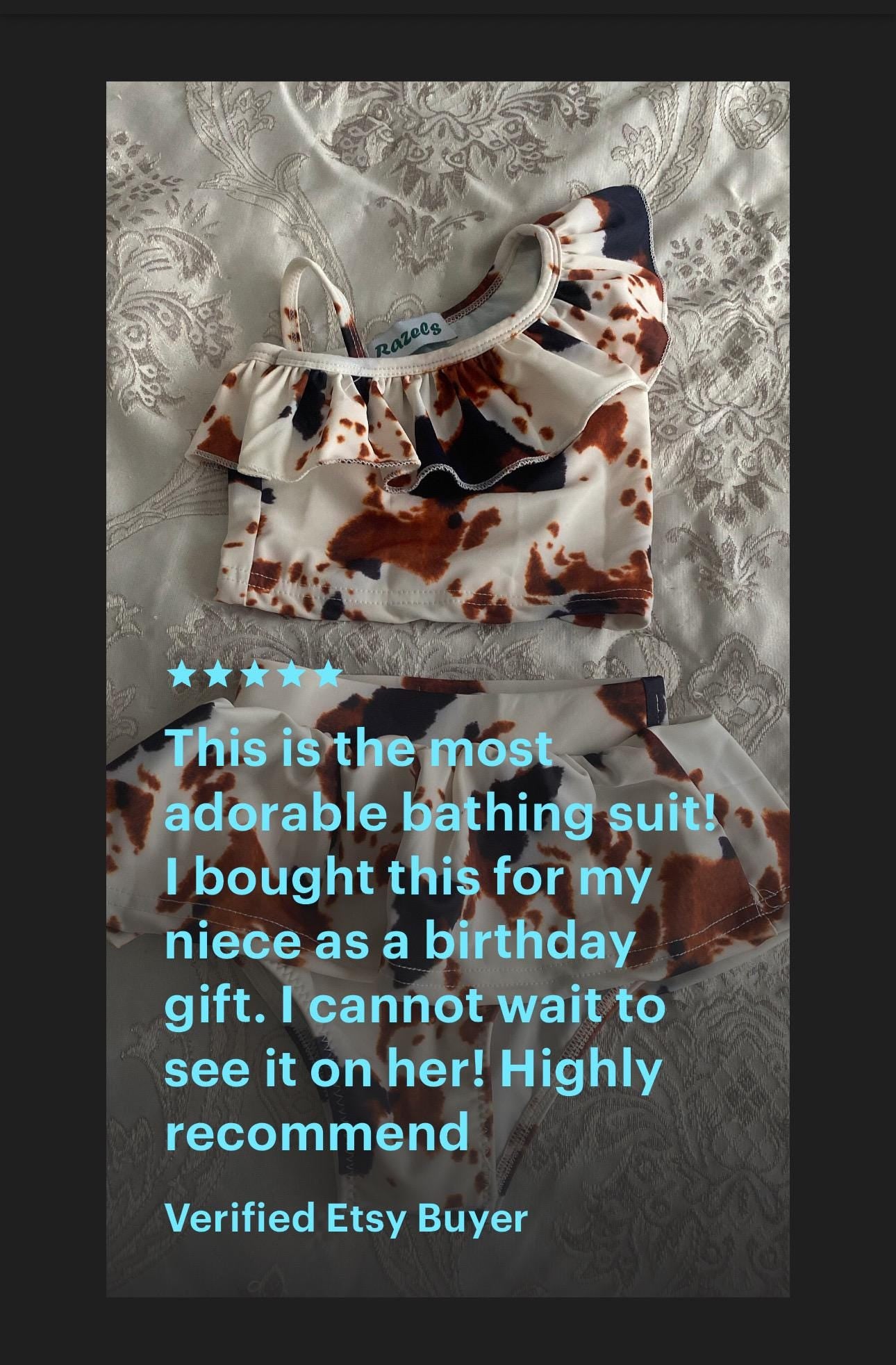 Cow Print Swim Suits are perfect for little cowboys and cowgirls! Available Styles: Cow Print One-Piece, 2-piece tankini, or boys' Cowprint Shorts.Available in sizes 0-3 months to 8/9 years. Ship FREE with $35+ purchase.