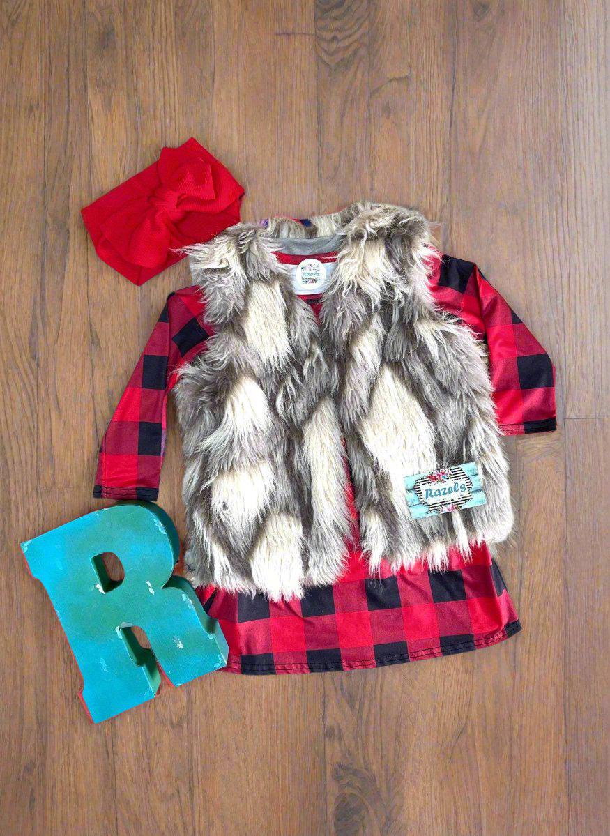 Buffalo Plaid Dress | Red and Black Dress, Christmas Dress for Girls, Toddlers, babies and fur vest sold separately