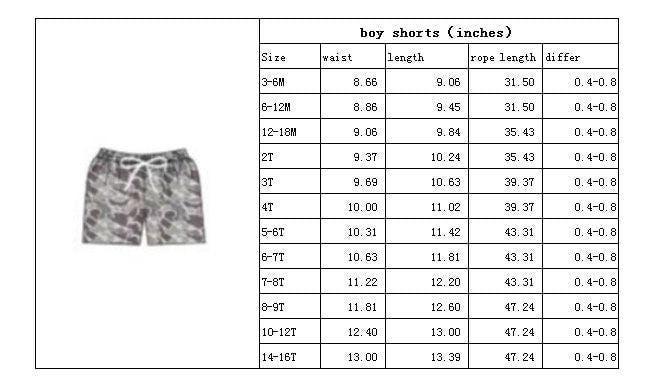 Boys Mama Tried Swim Trunks size chart. I recommend sizing up 1 size in these swim trunks.