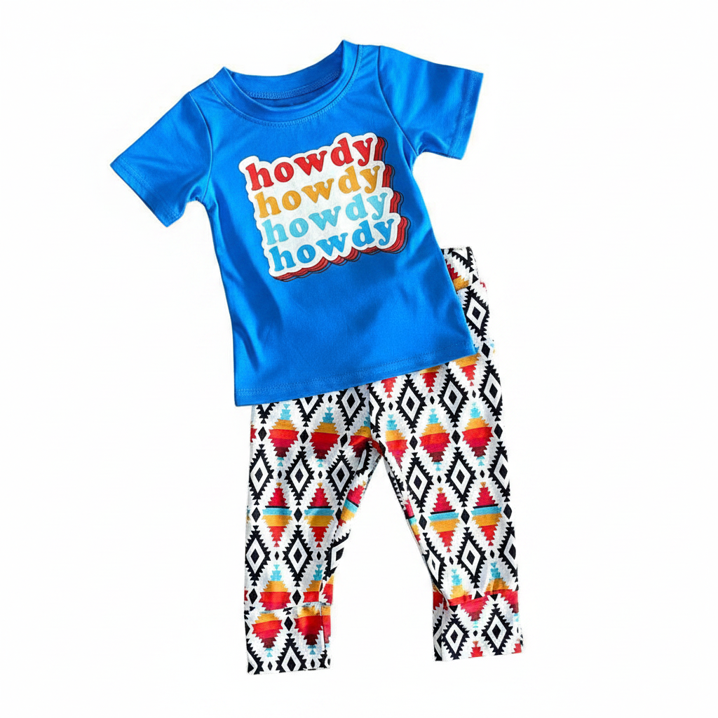 Cowboy Cowgirl Outfit Howdy Shirt and Aztec Leggings Set