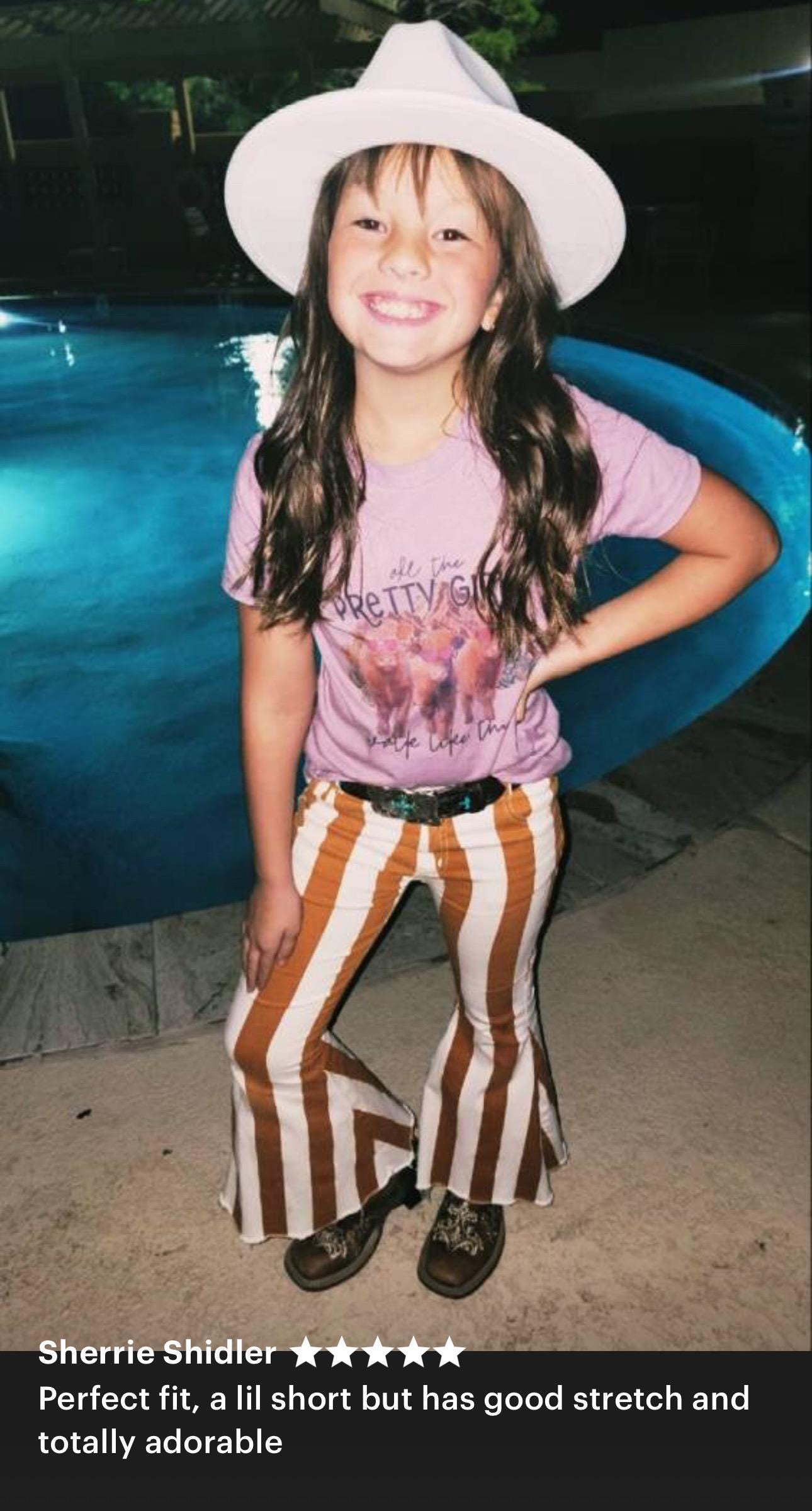 Girls' Striped Bell Bottom Jeans: Stretchy Frayed Denim -Razels