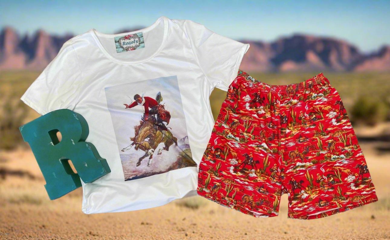 Saddle up in style with this adorable Girls’ Cowgirl Outfit! This Retro Western Short Set is perfect for summer rodeos, playdates, or just lounging in comfort. The set includes a stylish Rodeo Shirt featuring a bold bronc rider graphic and matching Cowboy Shorts with a fun vintage-inspired Western Shorts design.
✨ Matching Mom and Daughter Set Available – Twinning Approved!
✨ Soft, Breathable & Stretchy (95% Cotton, 5% Spandex)
✨ True to Size (TTS) for the Perfect Fit
