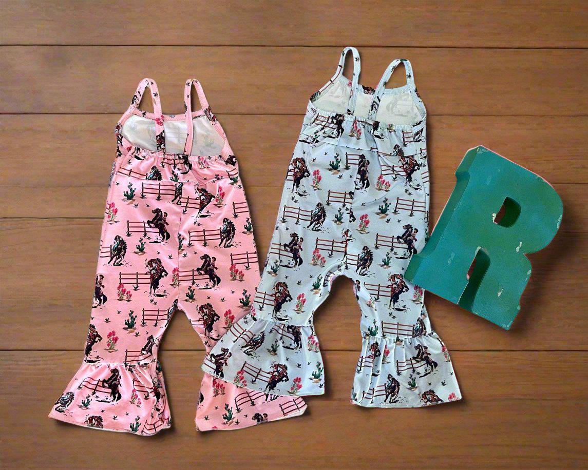 Girls' Retro Cowgirl Romper: Western Jumpsuit, Pink or Blue -Razels