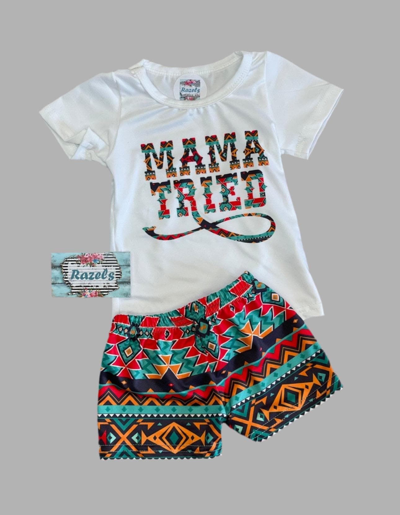 Mama Tried Aztec Baby Short Set – Comfy Western Outfit for Little Cowgirls -Razels