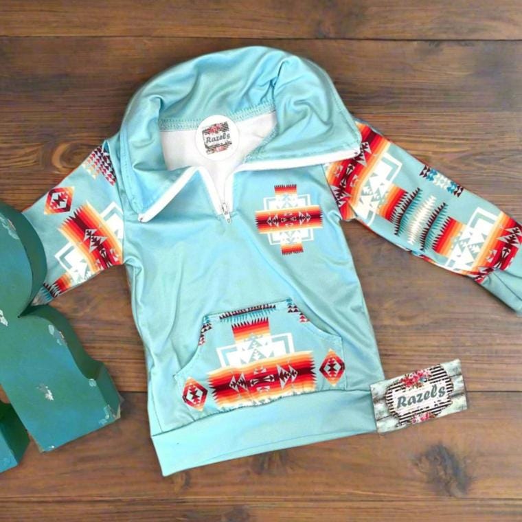 Kids Western Pullover – Southwestern Quarter Zip Sweatshirt, Cowboy Cowgirl Lightweight Sweatshirt Back to School -Razels