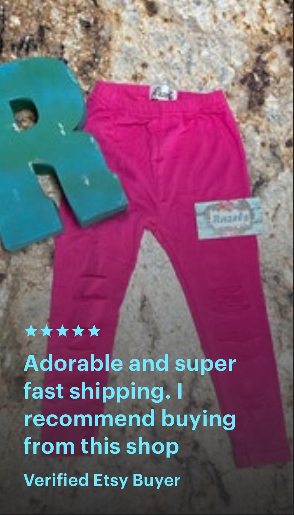 Toddler Girls Ripped Leggings Size 4 5, Hot Pink Distressed Pants -Razels