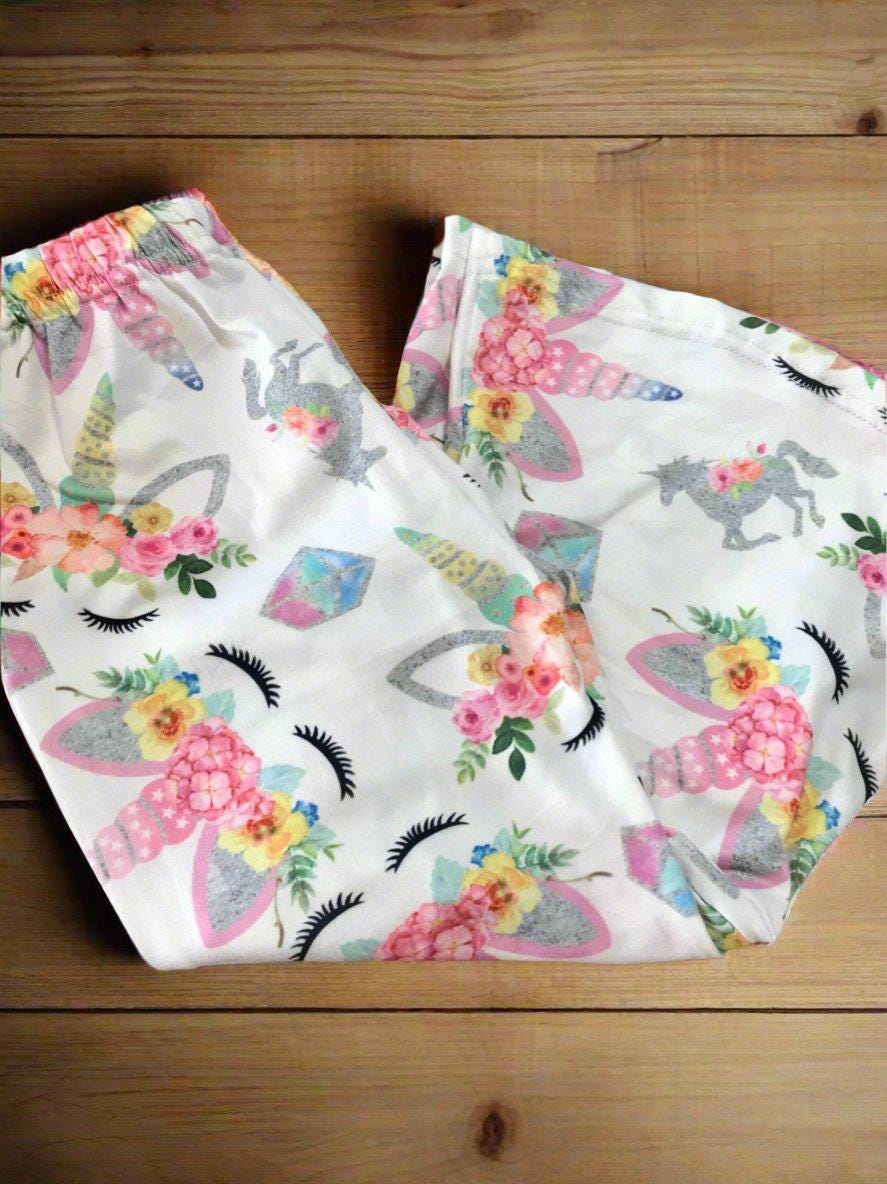 Girls Unicorn Pants Bell Bottoms | Toddler Unicorn Birthday Pants, Toddler BOHO Trouser Pants