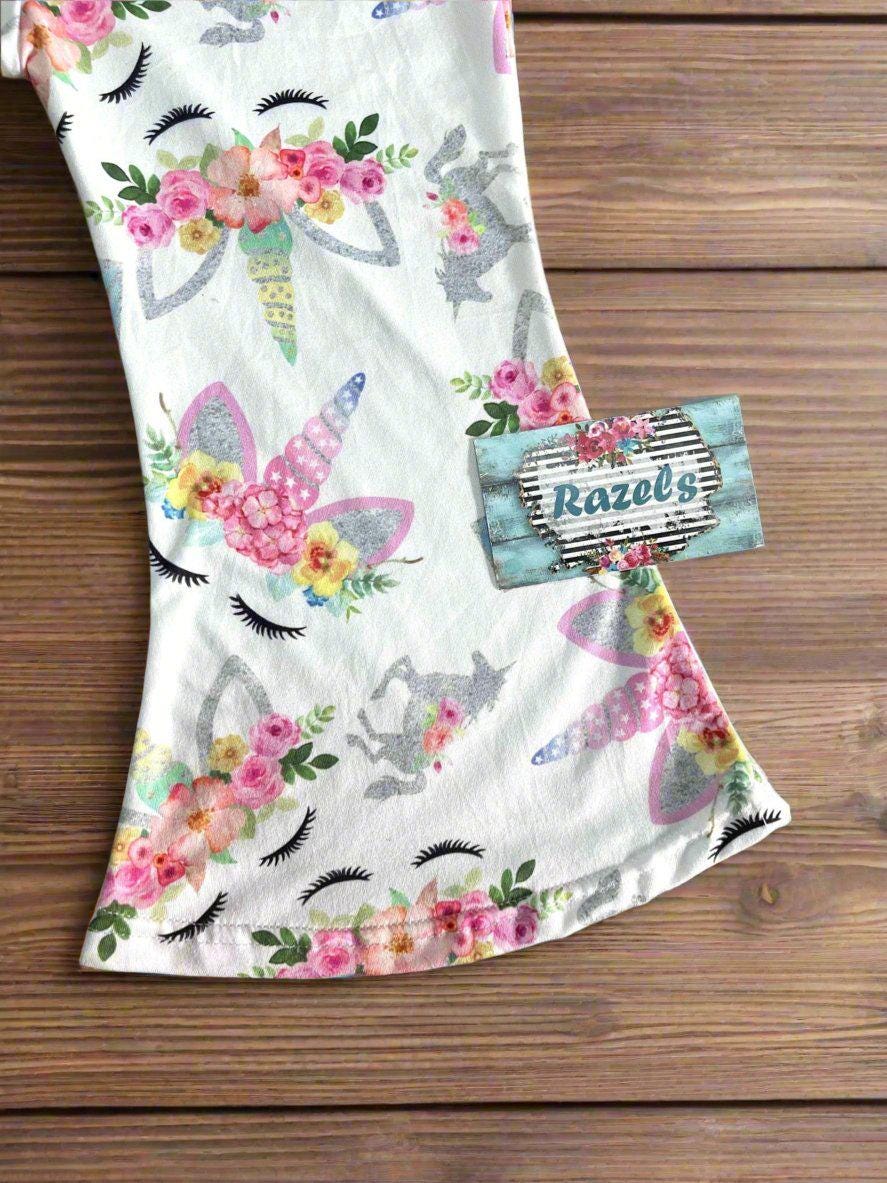 Girls Unicorn Pants Bell Bottoms | Toddler Unicorn Birthday Pants, Toddler BOHO Trouser Pants