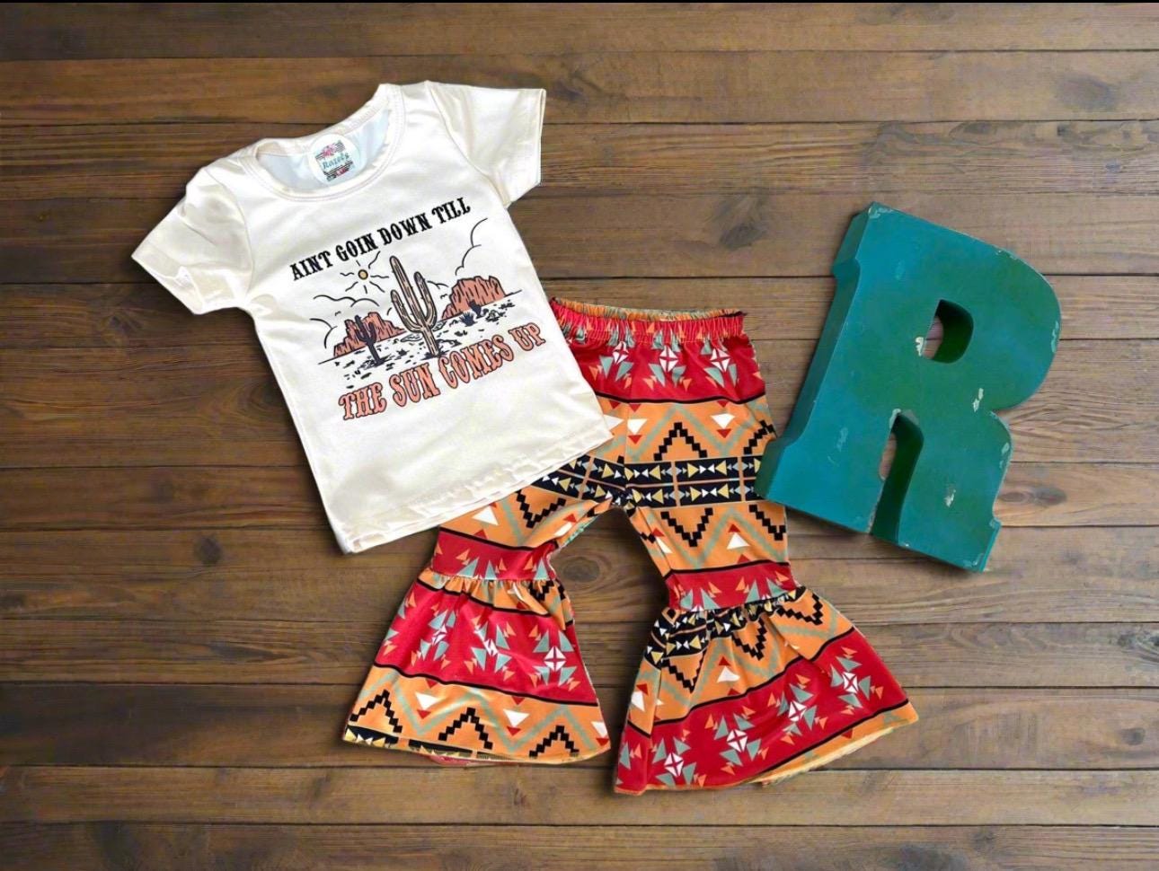 Ain’t Goin Down Til the Sun Comes Up, Bell Bottom Cowgirl Set, Girls 8/9 Only, CLOSEOUT clothes, Girls Size 8 Cowgirl Outfit, RODEO Cowgirl -Razels