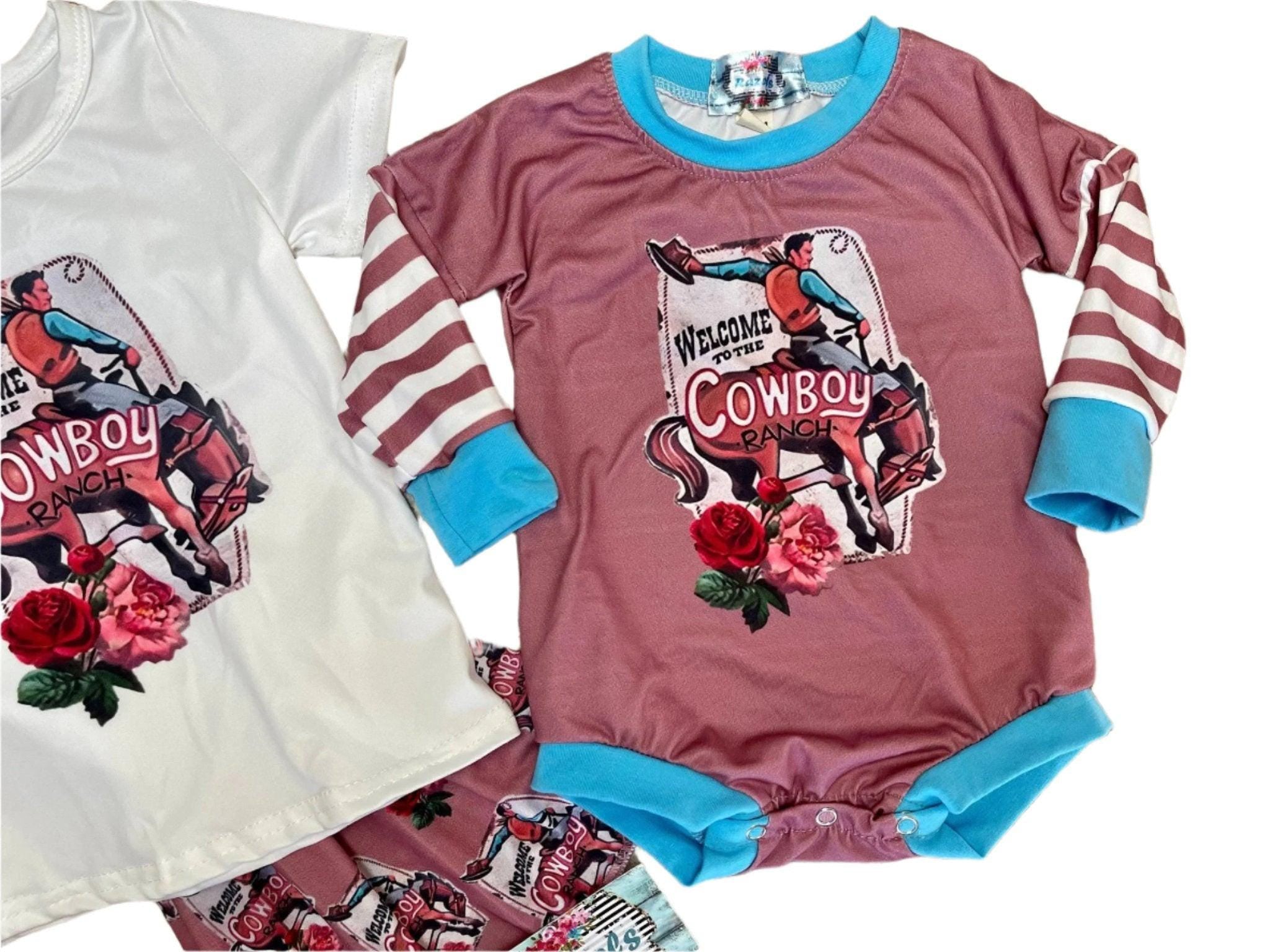 Get ready to welcome the Cowboy Ranch in style with these adorable Matching Sister Outfits! 🤠 Featuring a Cowgirl Bell Bottom Outfit and a coordinating one-piece, this set is perfect for siblings who want to share the Western love. Ships FREE $35+