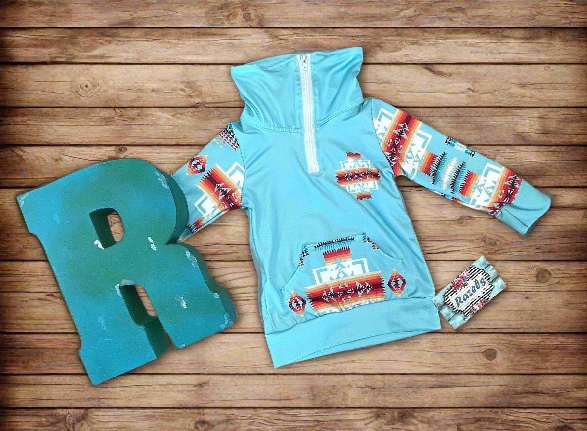 Kids Western Pullover – Southwestern Quarter Zip Sweatshirt, Cowboy Cowgirl Lightweight Sweatshirt Back to School -Razels