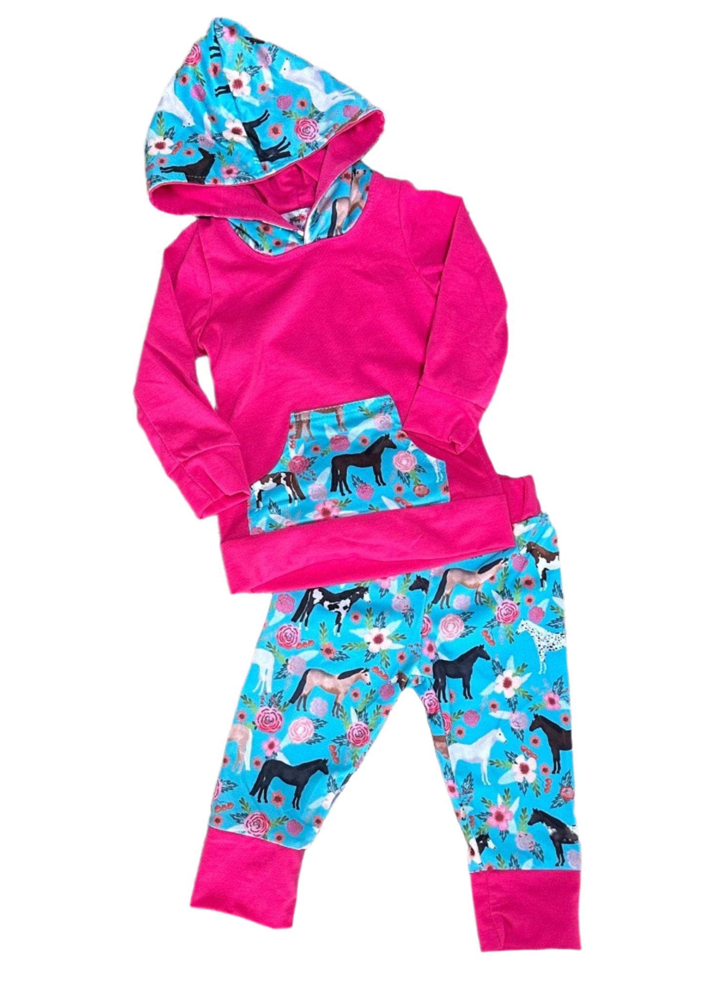 Baby Girl Horse Outfit: Hot Pink Hoodie & Jogger Set -Razels