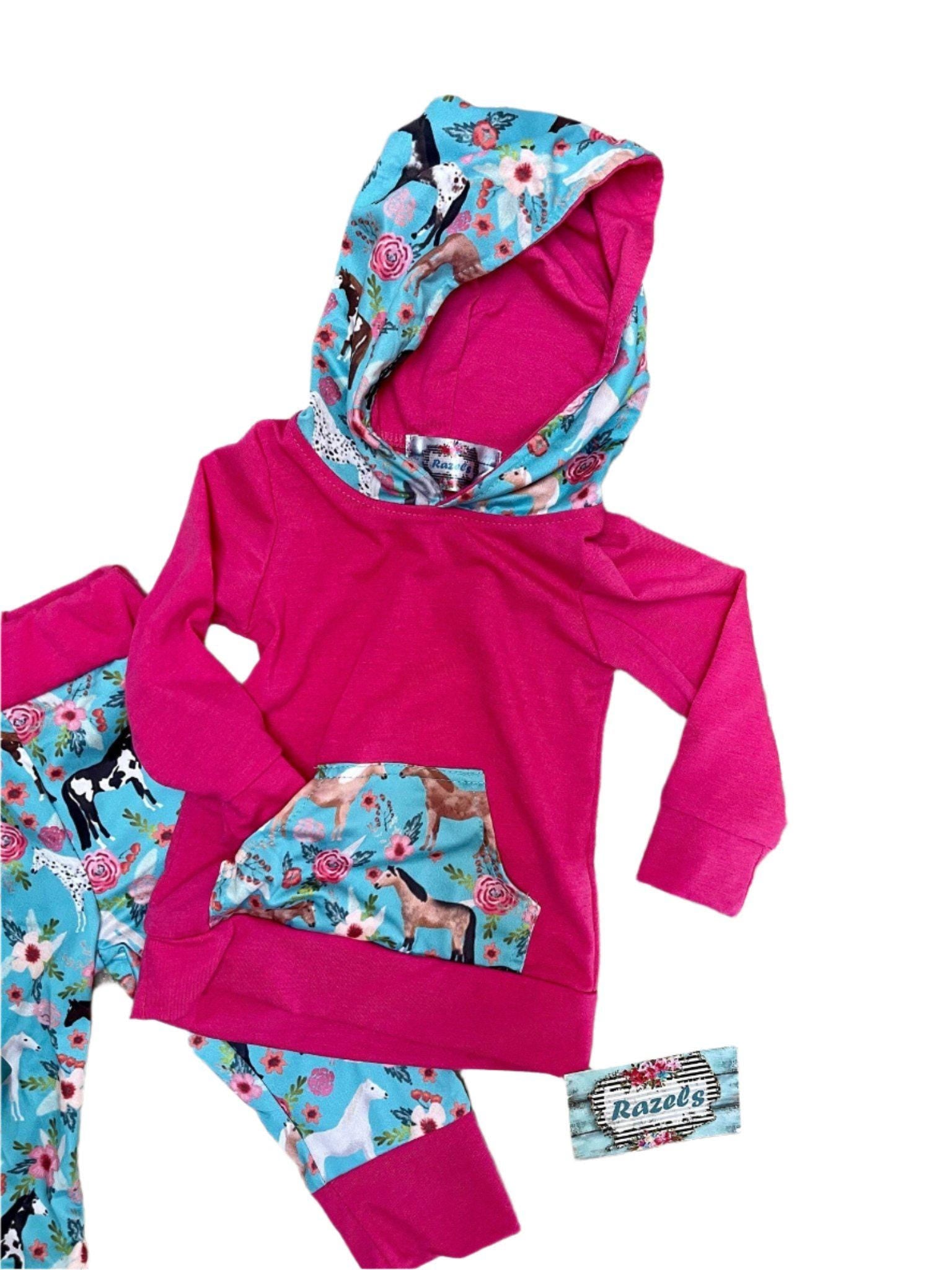 Baby Girl Horse Outfit: Hot Pink Hoodie & Jogger Set -Razels