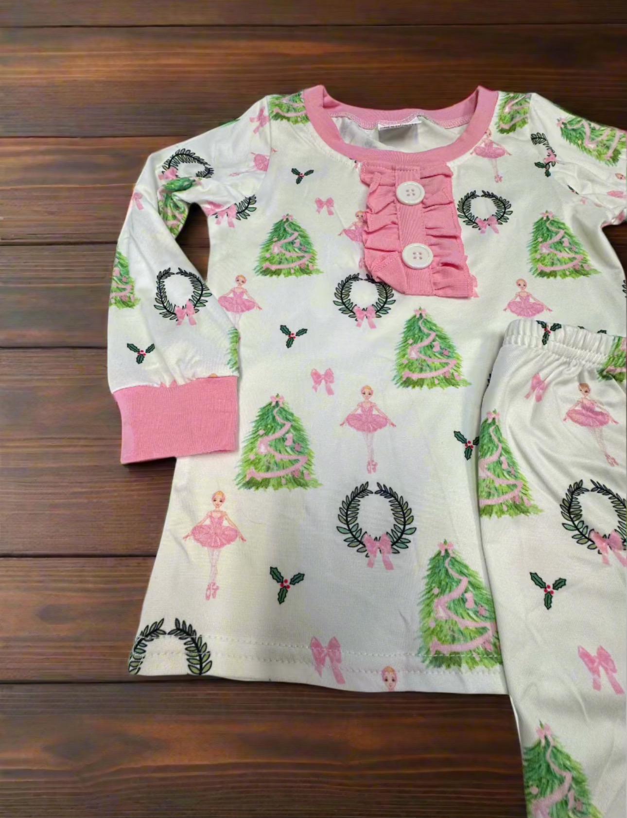 These pink Christmas pajamas are perfect for your little ballerina! 🎀✨ Ballerina Christmas Pajamas
✔ Adorable Design: Features a dancing ballerina, festive Christmas trees, and pink ruffles for extra charm. BUY at Razels. Only $34
