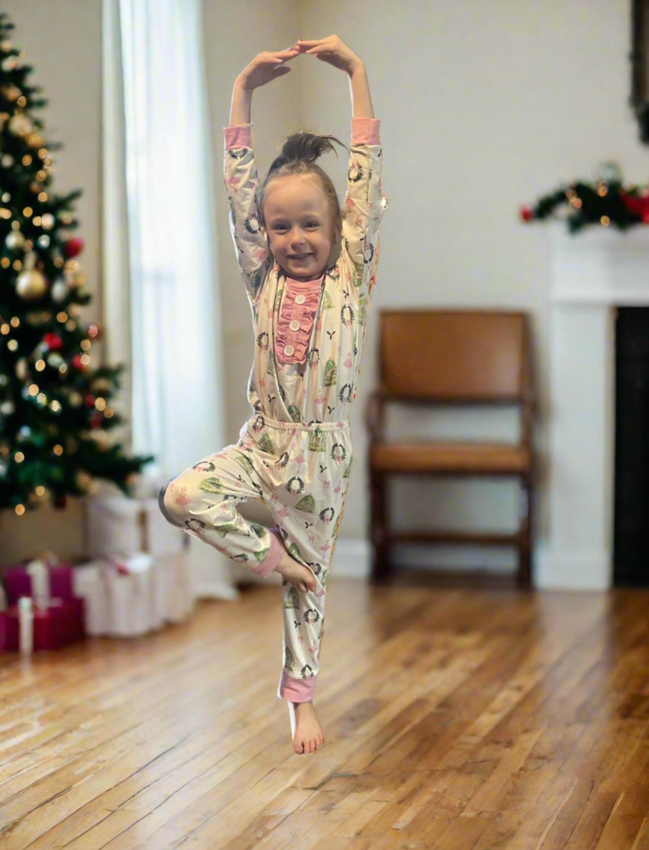 Ballerina Jernie modeling her Christmas Ballerina PJs. She says they are comfy and cute!