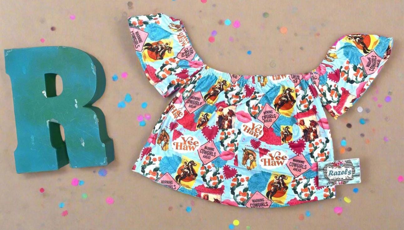 Cowgirl Shirt, Yeehaw Western Cold Shoulder Top -Razels