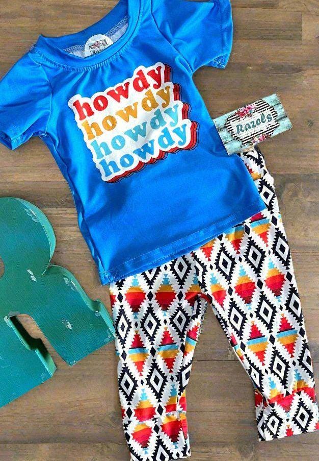 Retro Howdy Kids Western Outfit! 🤠✨ Featuring stylish Aztec jogger pants and a retro-inspired "Howdy" tee, this fun and comfy set is perfect for playtime, casual outings, or celebrating Western-themed events. 💥👕 Ships FREE with $35+ order