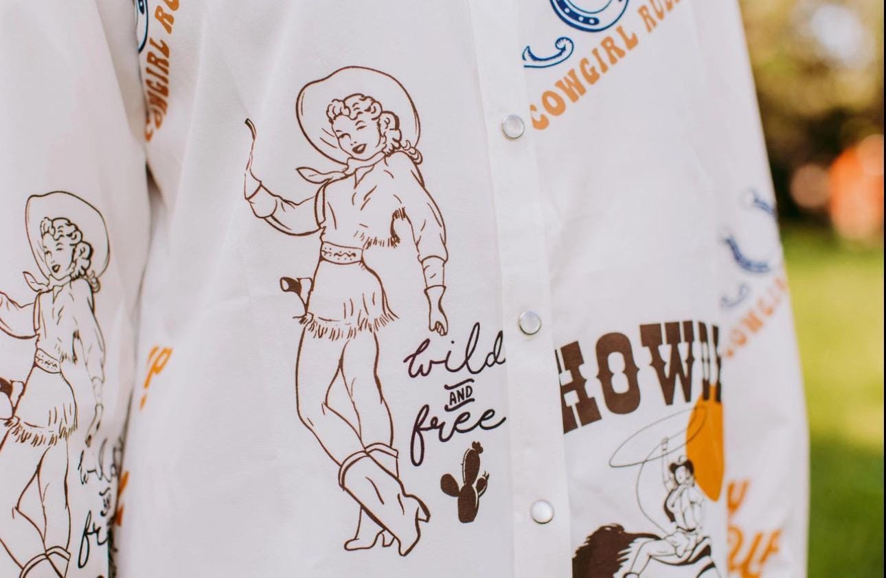 Women's Western Button-Up Shirt | Cowgirl Shirt with Retro Rodeo Vibes -This high-quality Western button-down shirt is a must-have for any cowgirl’s wardrobe! Made from 100% polyester, it offers a silky-soft feel, lightweight comfort, and all-day breathability—perfect for rodeos, nights out, or everyday Western wear.
✨ Why You’ll Love This Shirt:
✔️ Premium Fabric: Crafted from luxurious, high-quality polyester, this blouse is ultra-soft and smooth to the touch. SHIPS FREE from MONTANA toda