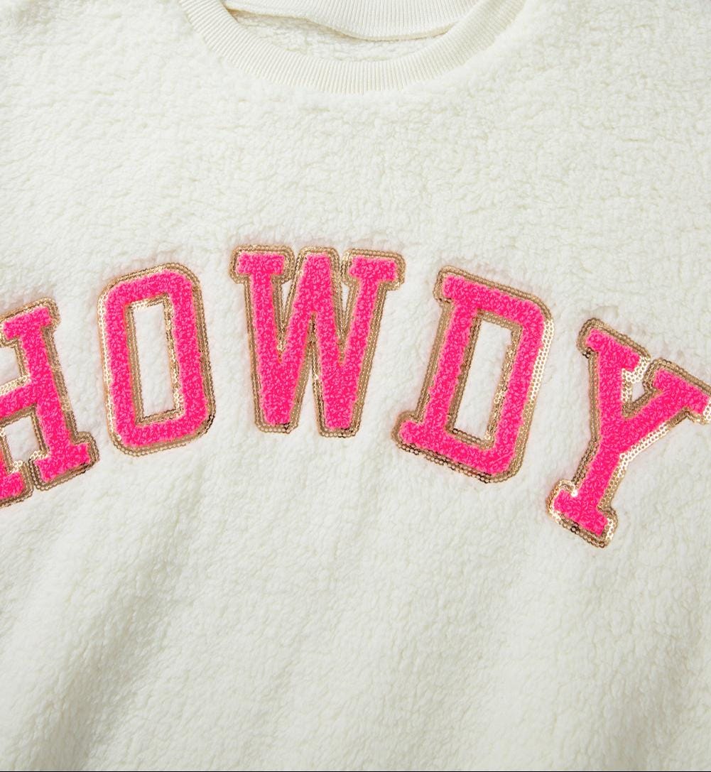 PINK HOWDY Patch SWEATSHIRT, Cowgirl Sweatshirt, Womens Western Sweatshirt -Razels