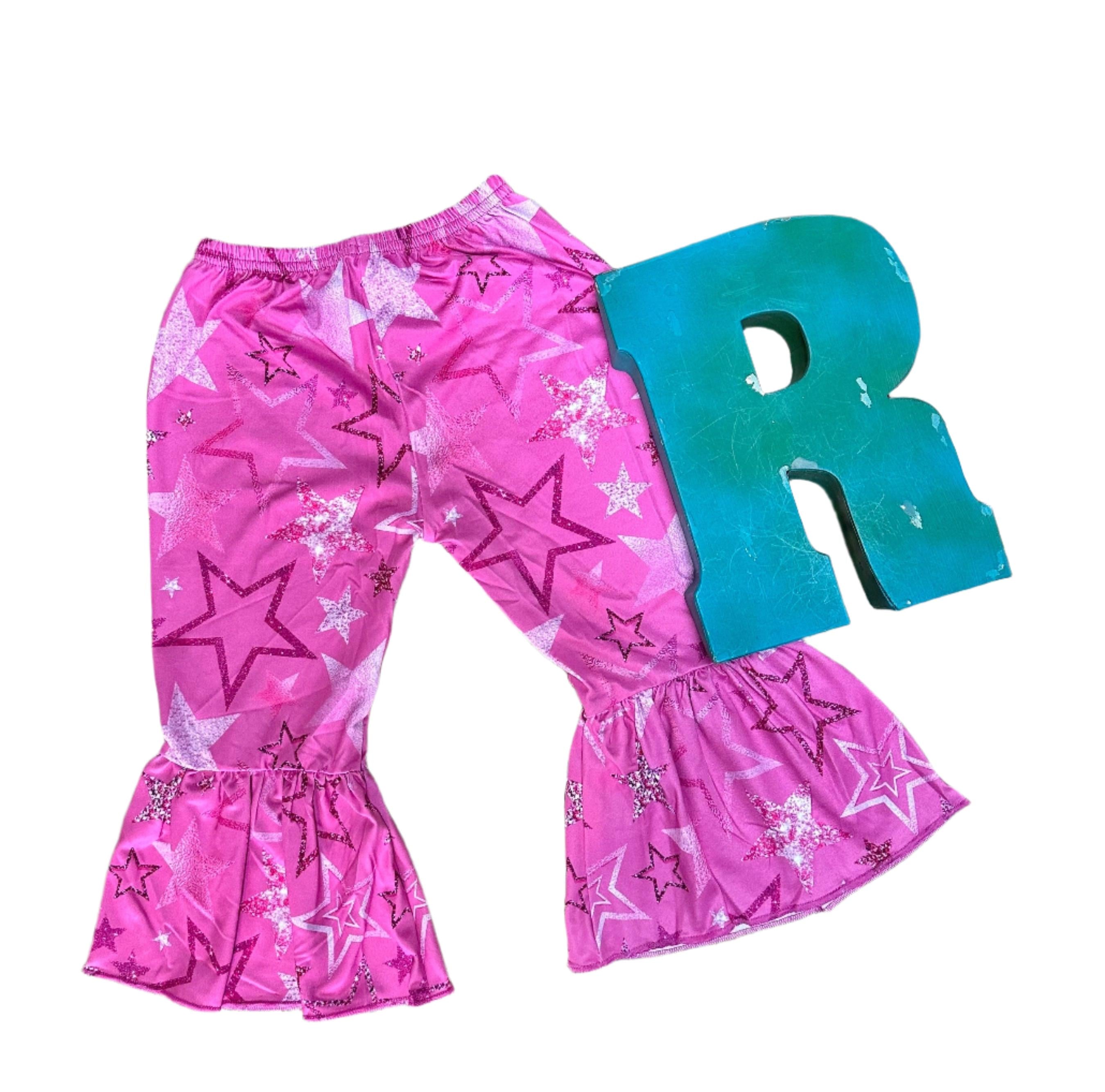 Cosmic Cowgirl Bell Bottom Outfit, Pink Star Bell Bottoms -Razels