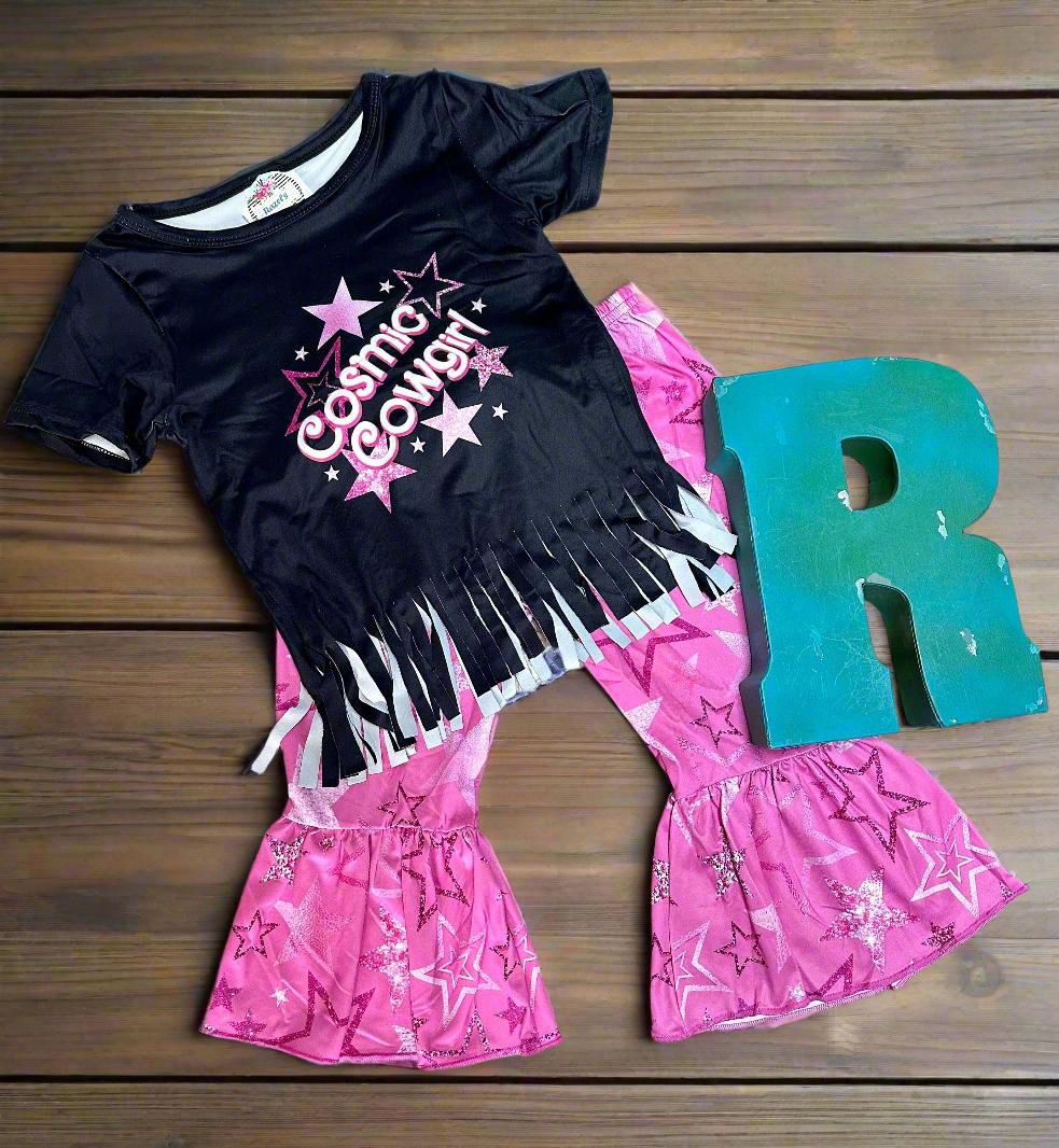 Cosmic Cowgirl Bell Bottom Outfit, Pink Star Bell Bottoms -Razels