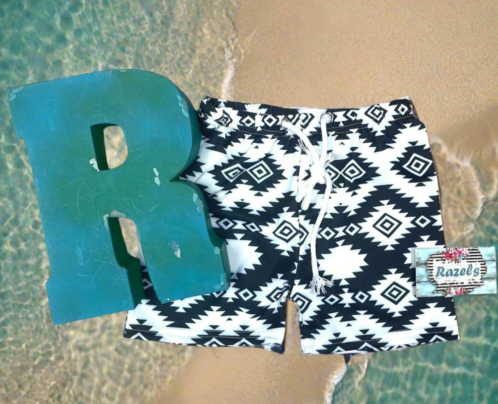 Matching Western Swimsuits for Kids 🖤🤍 Western Black and White Swimsuits, Boys Swim Trunks, Girls One Piece Swim
How fabulous are these matching swimsuits for your little cowboys and cowgirls?! Western sibling swimsuits have never been cuter! Featuring a stunning black and white Aztec/geometric pattern, these swimsuits come in your choice of:
✔️ Boys Trunks (can double as day shorts!)
✔️ Girls' One-Piece Swimsuit
SHIPS FREE FROM MONTANA WITH $35+ PURCHASE