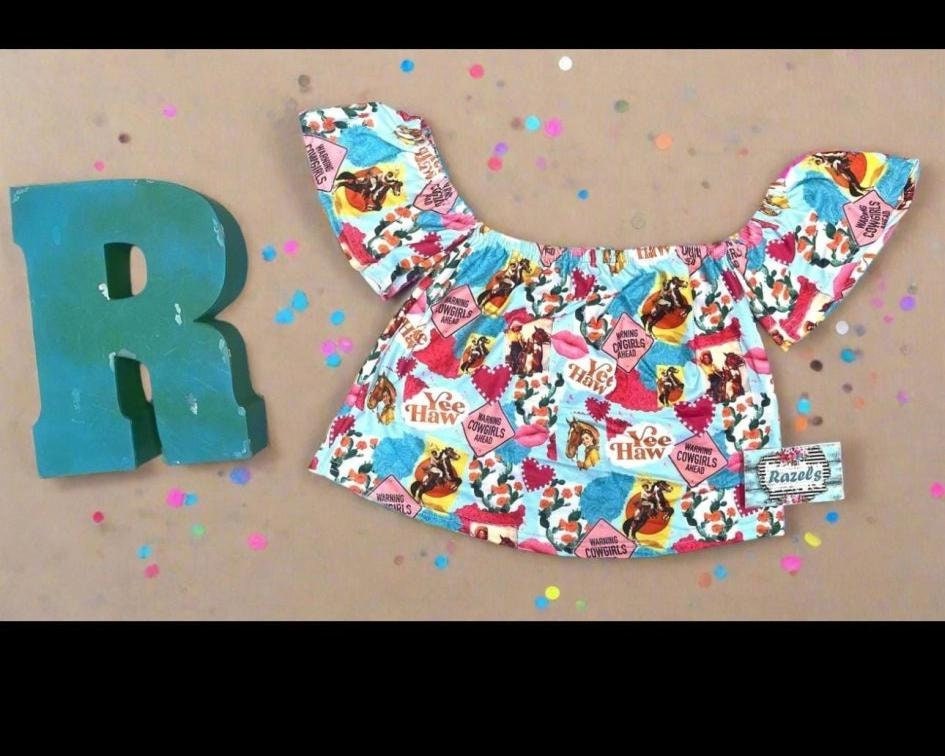 Cowgirl Shirt, Yeehaw Western Cold Shoulder Top -Razels