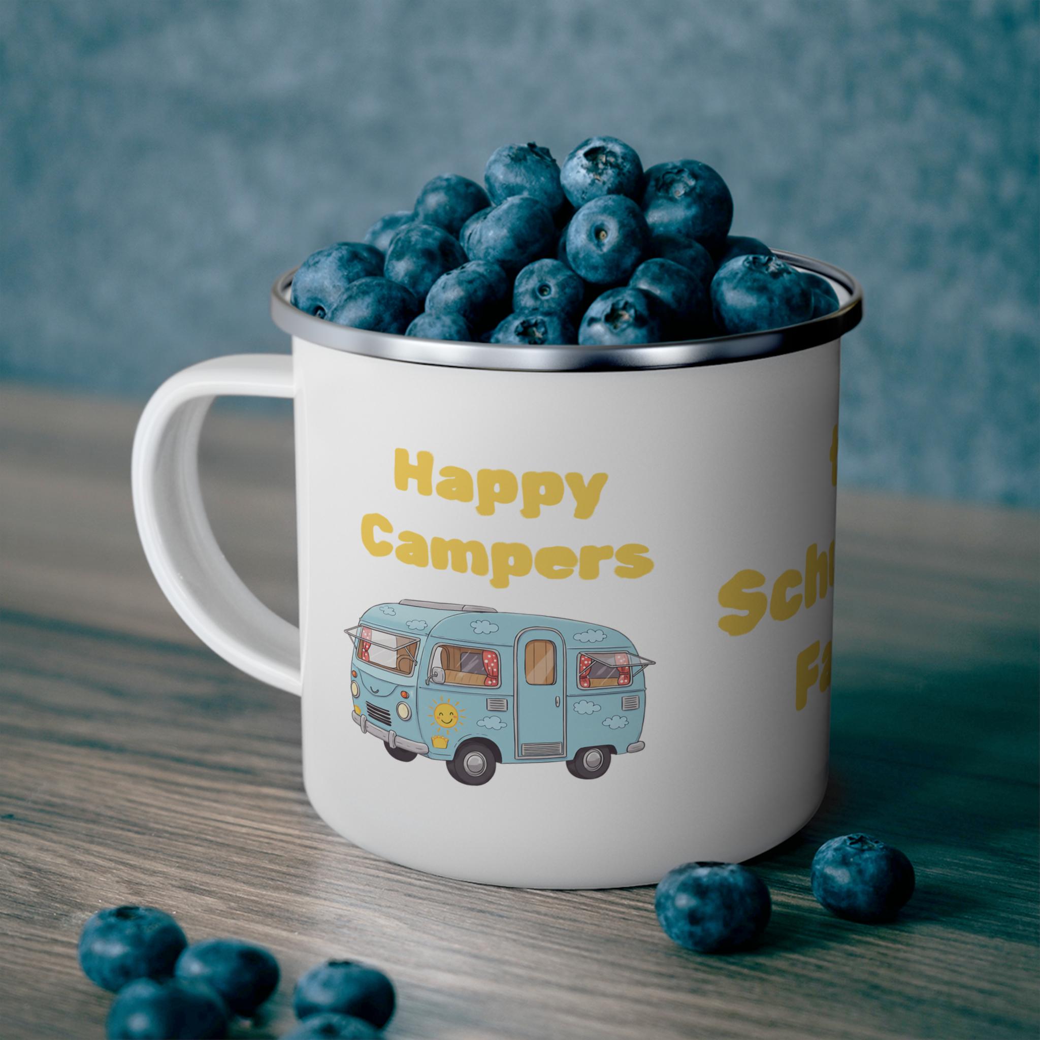 Personalized Happy Campers Enamel Mug, Custom Name Camping Mug, RV Camper Coffee Cup, Outdoor Gift for Camper, Family Matching Campfire Mugf -Razels