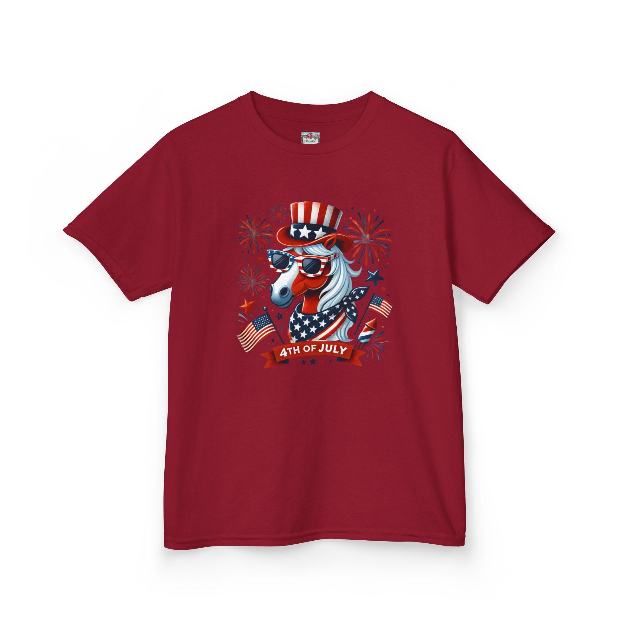 Patriotic Horse 4th of July Kids T-Shirt
FREE shipping on orders $35+
Get your little firecracker ready for the Fourth of July fun! 🇺🇸 This adorable kids’ tee features a spirited horse rocking an Uncle Sam hat 🎩 and surrounded by fireworks 🎆 — ready to party like it’s 1776!
Perfect for parades 🎉, BBQs 🍔, fireworks shows 🎇, or just playing in the summer sun ☀️.
Available in 6 festive colors ❤️🤍💙 
✓ Colorful, fun 4th of July horse design
✓ Available in 6 patriotic color options!