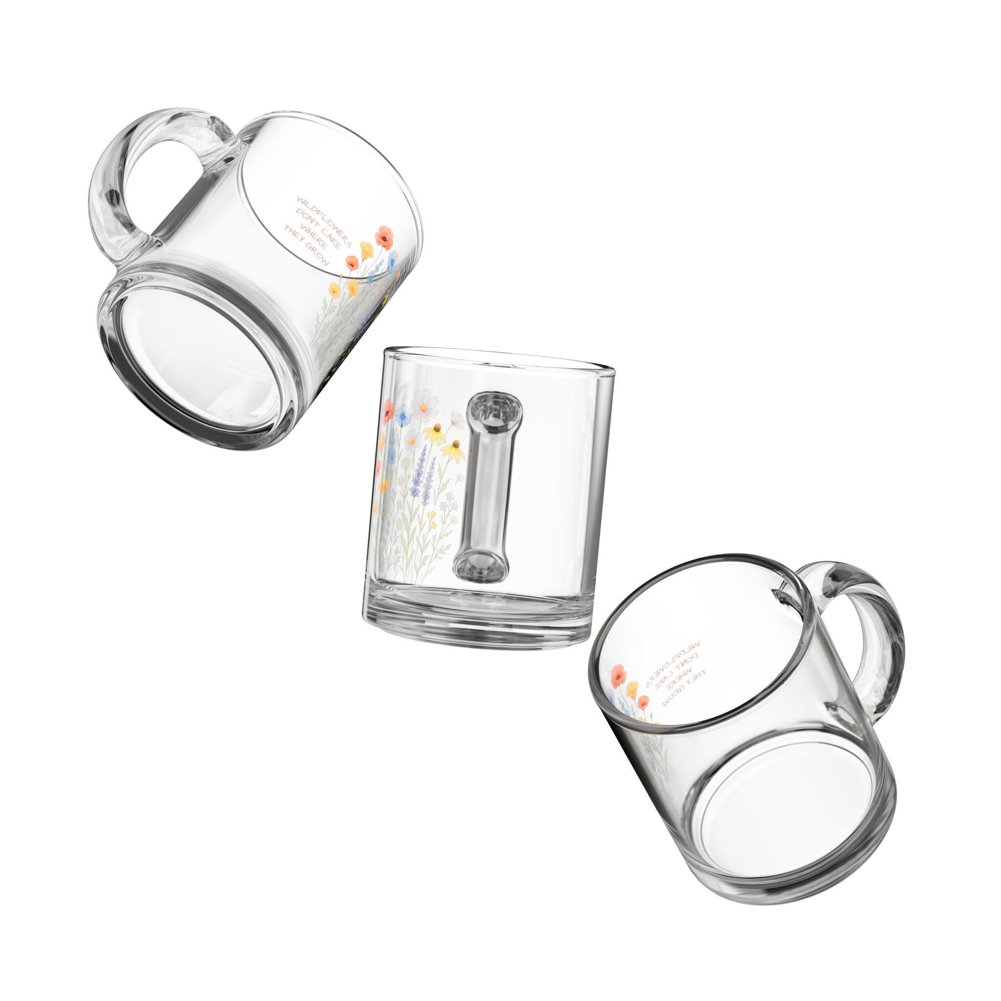 Wildflower Personalized Glass Mug, Gardner Gift, Floral Coffee Mug, Nature Mug, Gift for Grandma, Custom Quote Mug -Razels