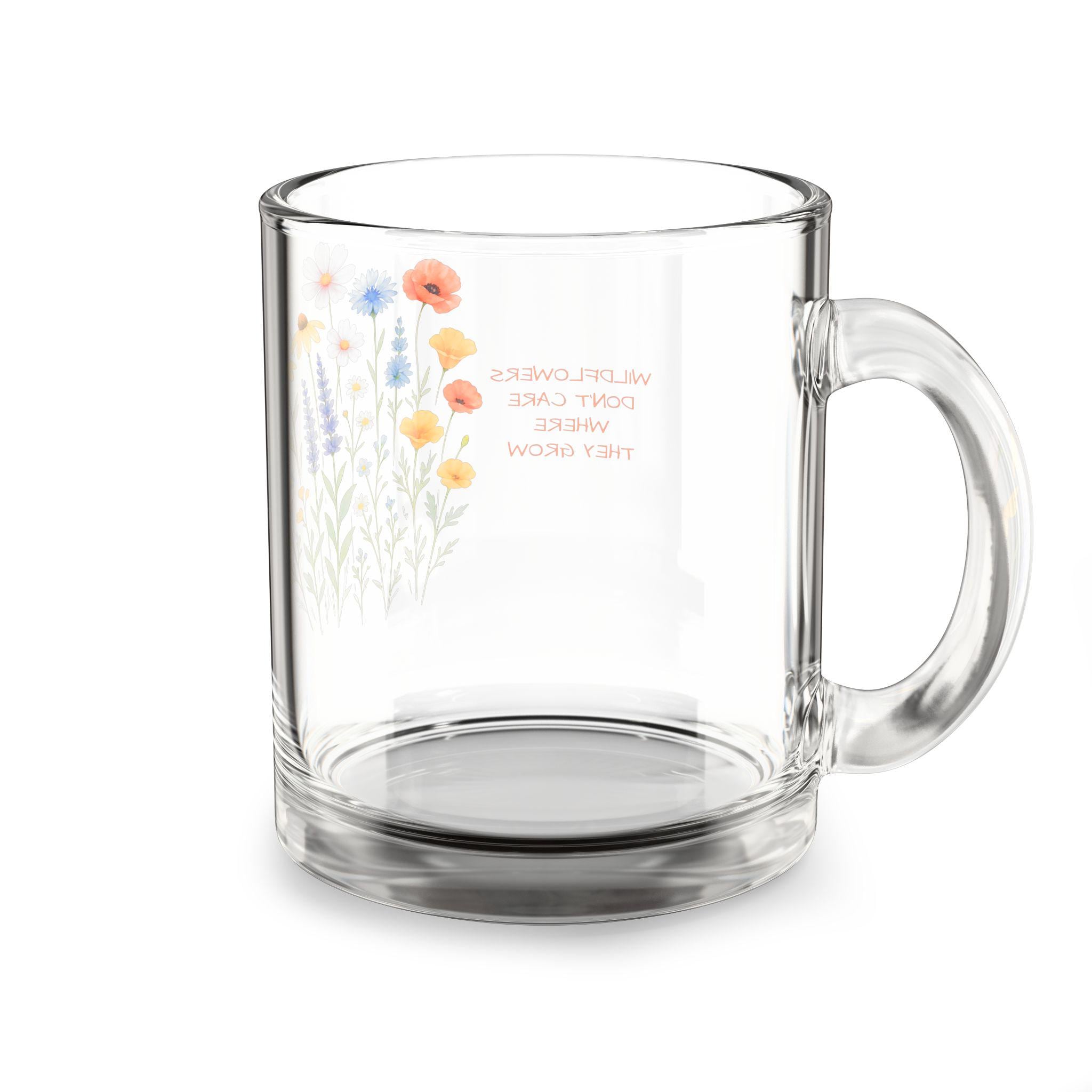 Personalized Wildflower Glass Mug: Floral Tea & Coffee Cup