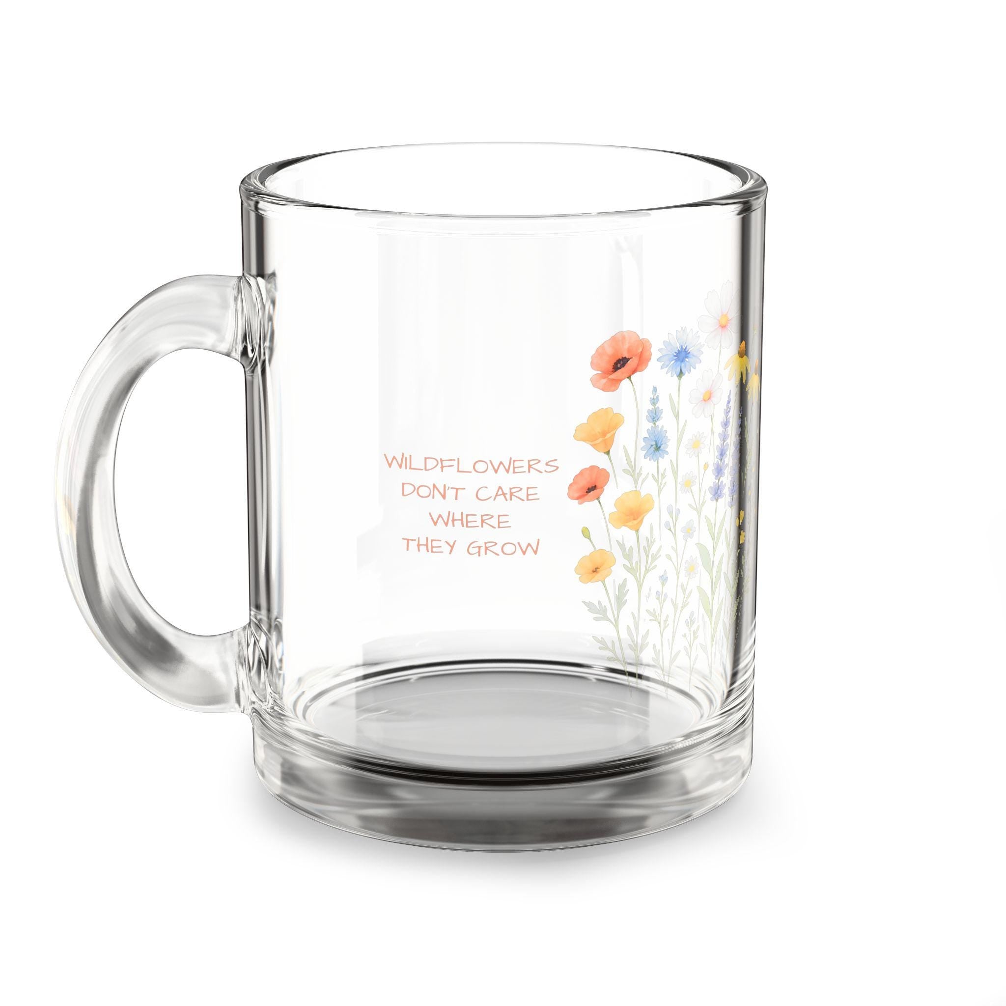 Wildflower Personalized Glass Mug, Gardner Gift, Floral Coffee Mug, Nature Mug, Gift for Grandma, Custom Quote Mug -Razels