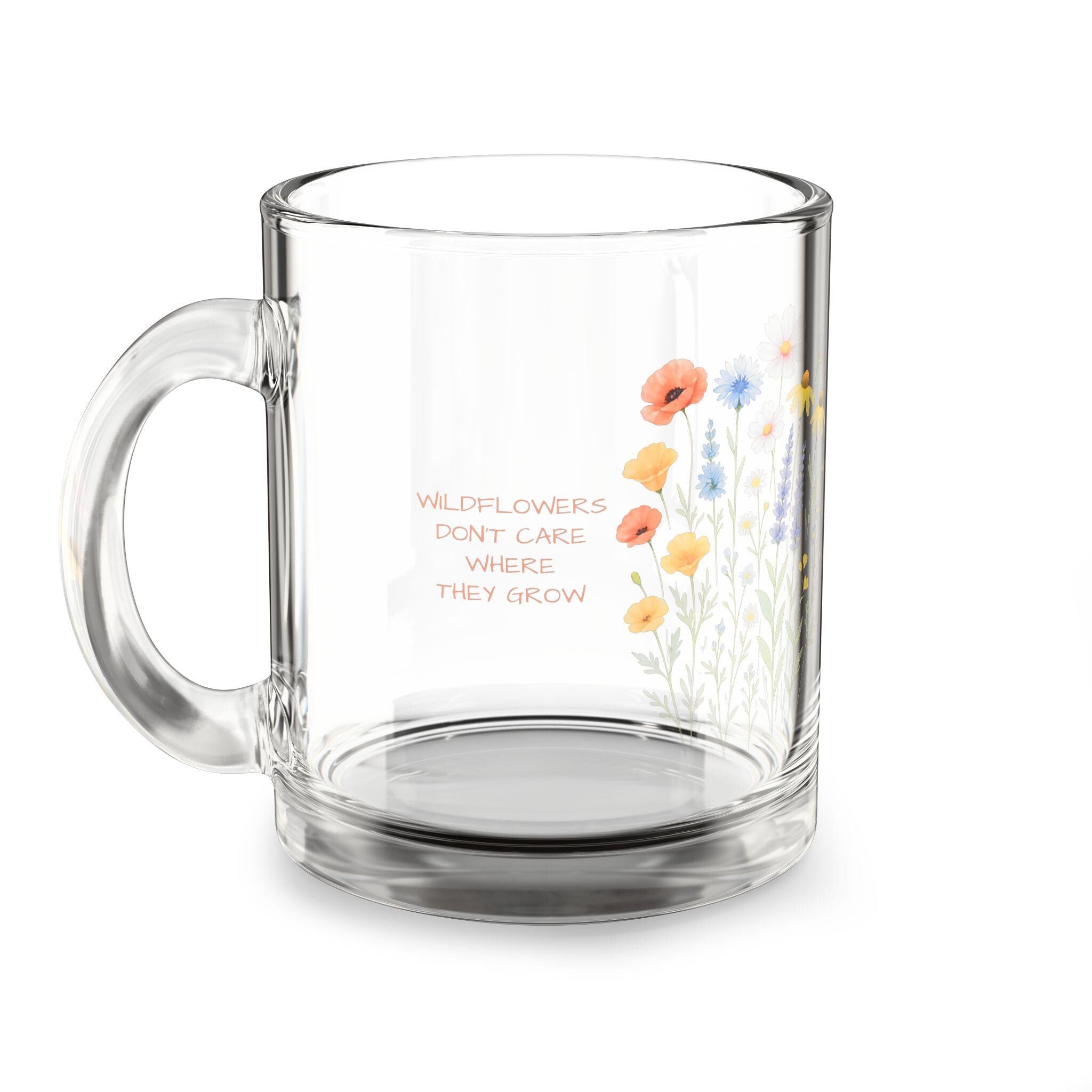 Personalized Wildflower Glass Mug: Floral Tea & Coffee Cup