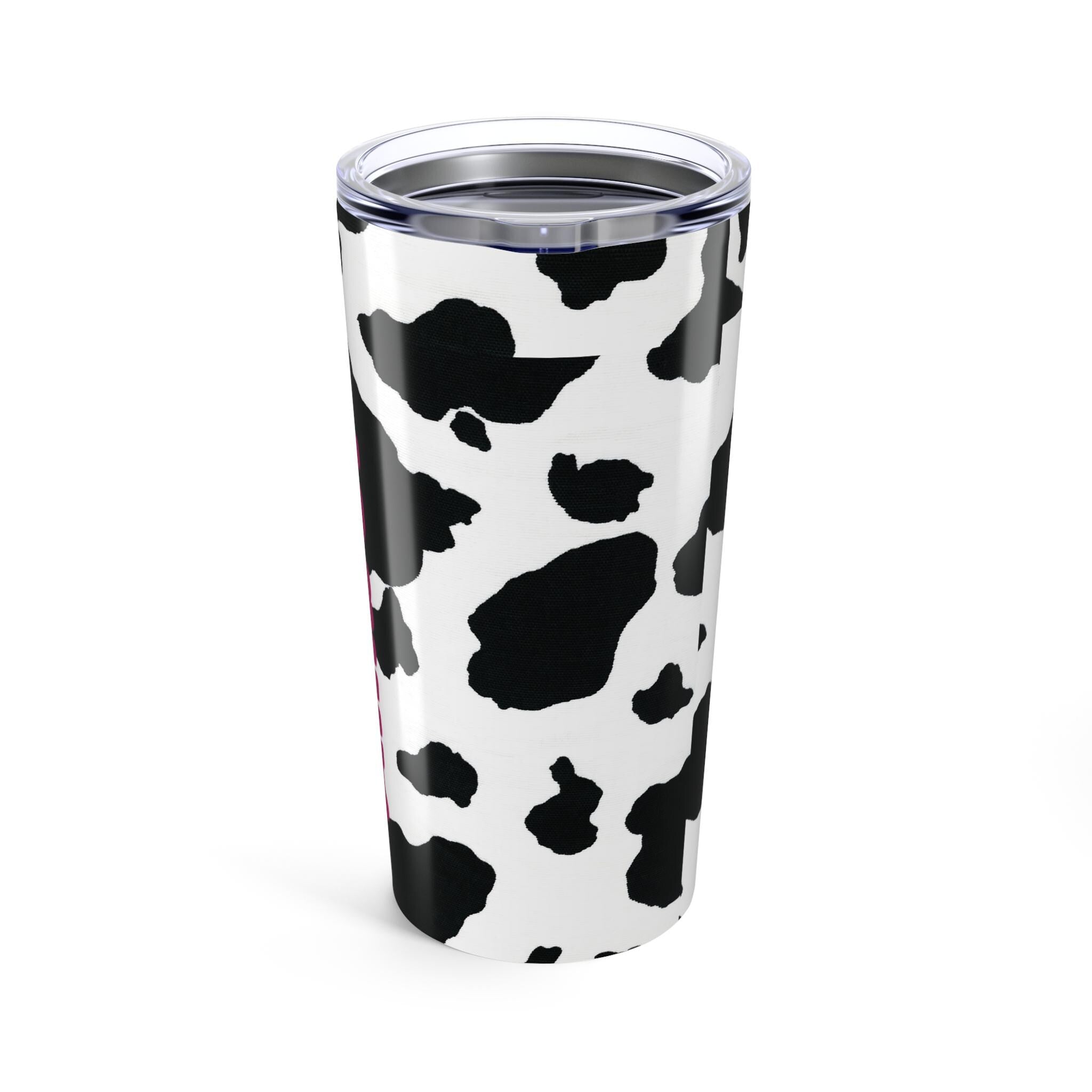 Moo-ve over boring drinkware—this tumbler is all about style + personality! 🌸 Our personalized cow print tumbler features your custom name wrapped in the cutest black-and-white pattern for a sassy, farmhouse-chic vibe. 
✓ Add your name for a custom touch that’s udderly adorable 🌿
✓ Double-walled stainless steel keeps drinks hot or cold for hours
✓ Glossy finish shows off the bold cow print in all its glory ✨
✓ Vacuum-insulated with clear push-on lid—perfect for life on the go ☕