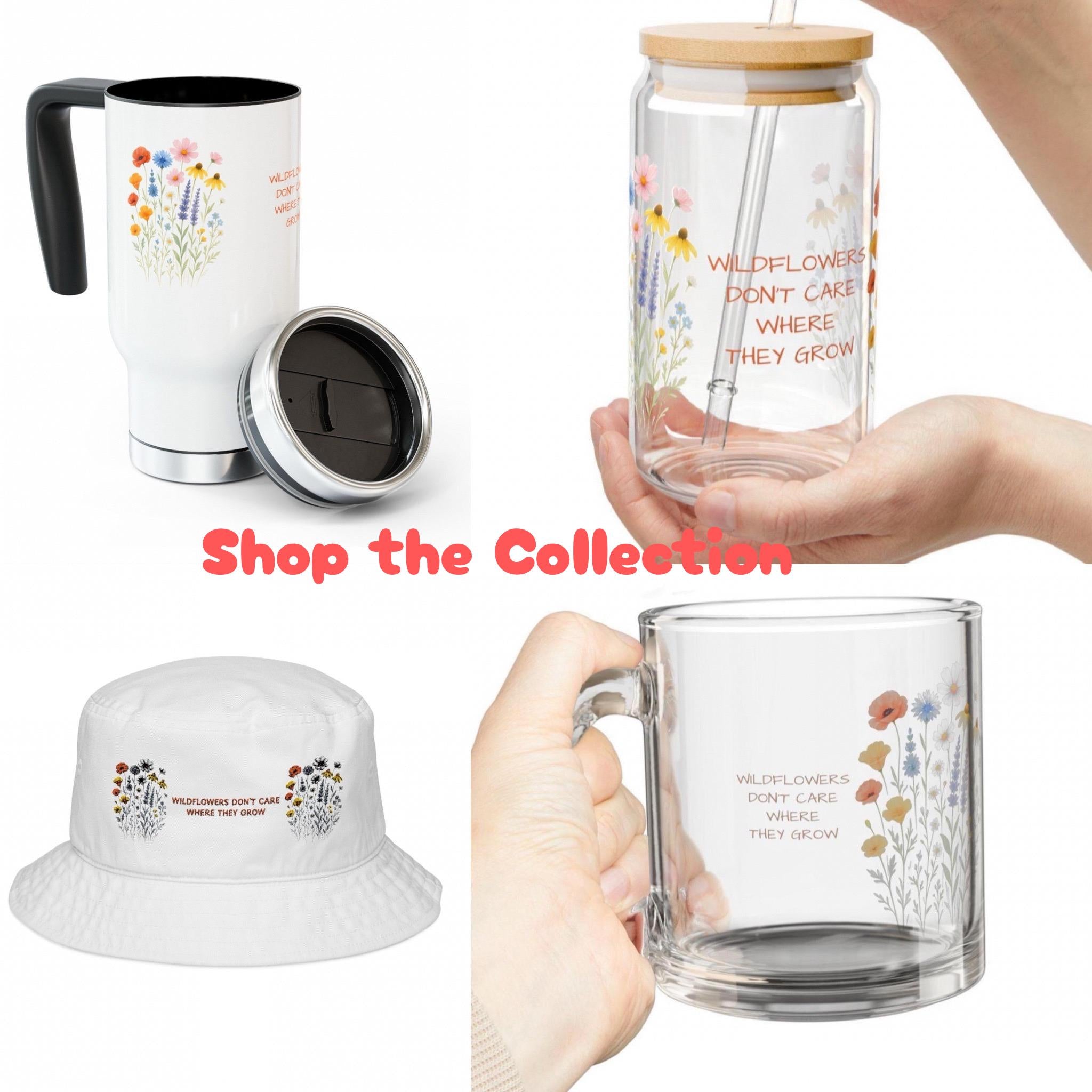 Wildflower Personalized Glass Mug, Gardner Gift, Floral Coffee Mug, Nature Mug, Gift for Grandma, Custom Quote Mug -Razels