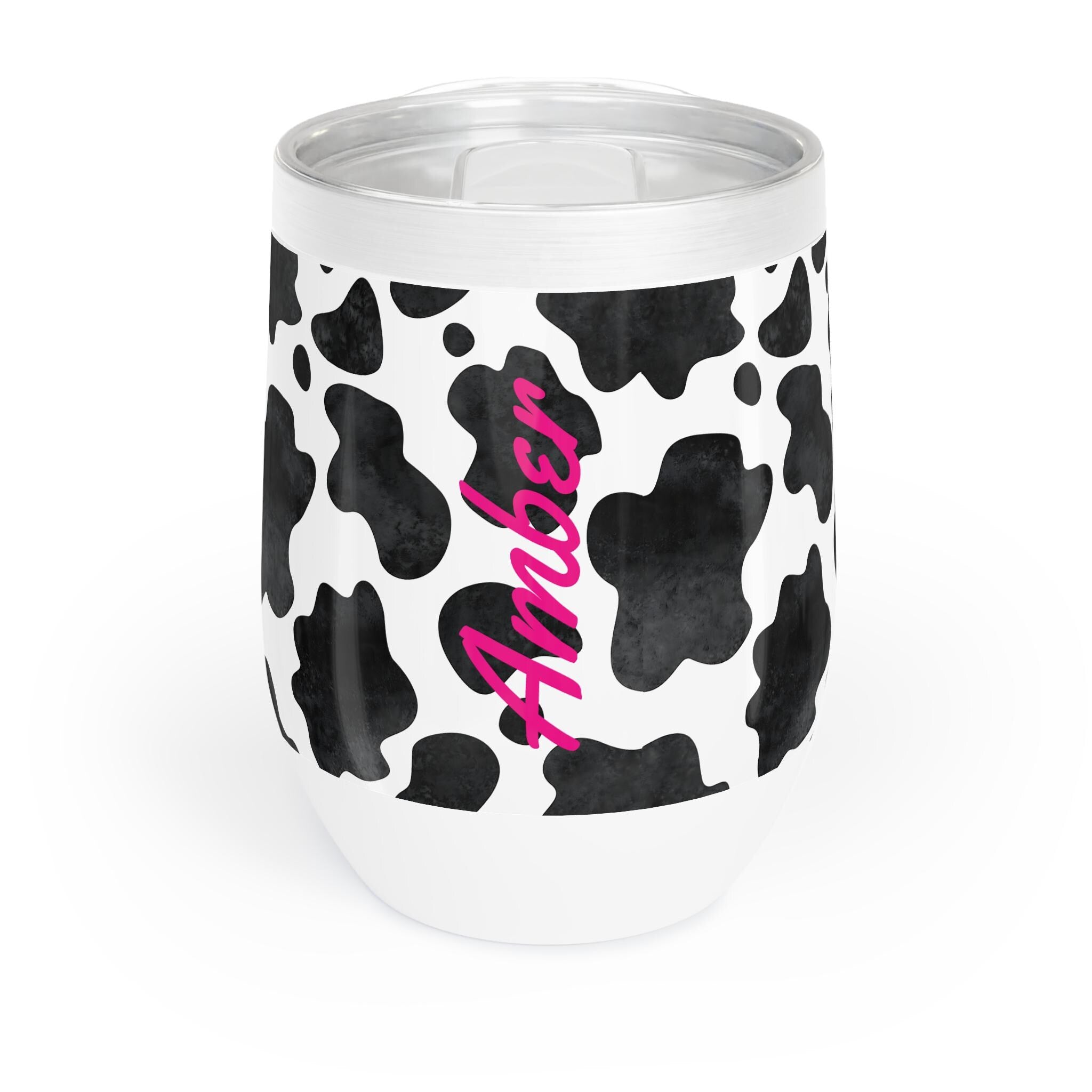 Black and White Cowprint Personalized Wine Tumbler, Cowgirl Wine Tumbler, COWPRINT Tumbler, Bachelorette Party, Cowgirl Summer -Razels