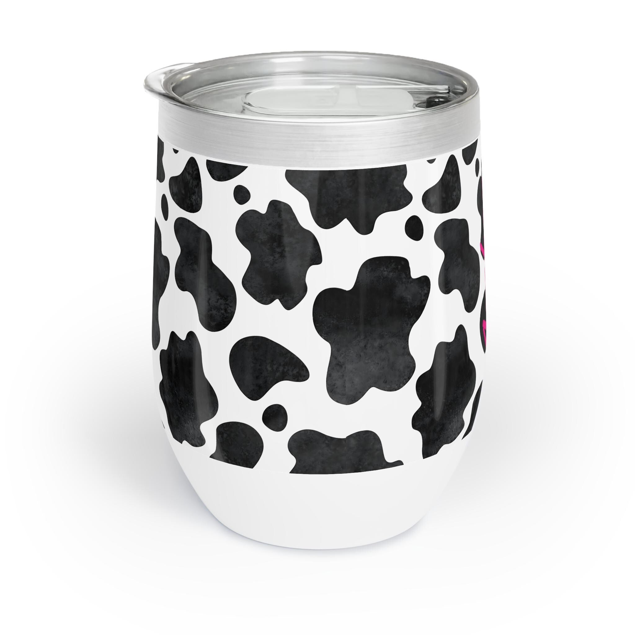 Black and White Cowprint Personalized Wine Tumbler, Cowgirl Wine Tumbler, COWPRINT Tumbler, Bachelorette Party, Cowgirl Summer -Razels