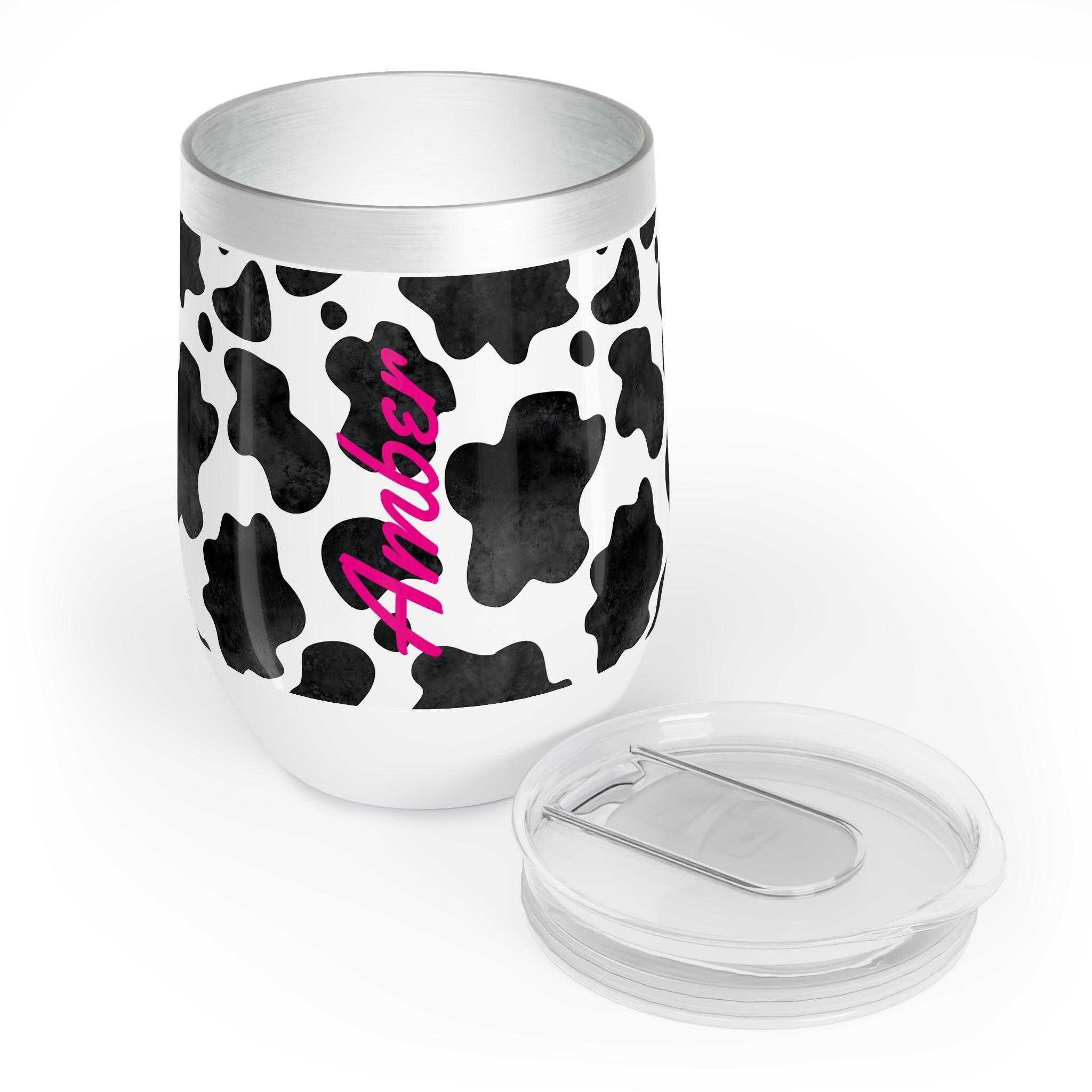 Black and White Cowprint Personalized Wine Tumbler, Cowgirl Wine Tumbler, COWPRINT Tumbler, Bachelorette Party, Cowgirl Summer -Razels