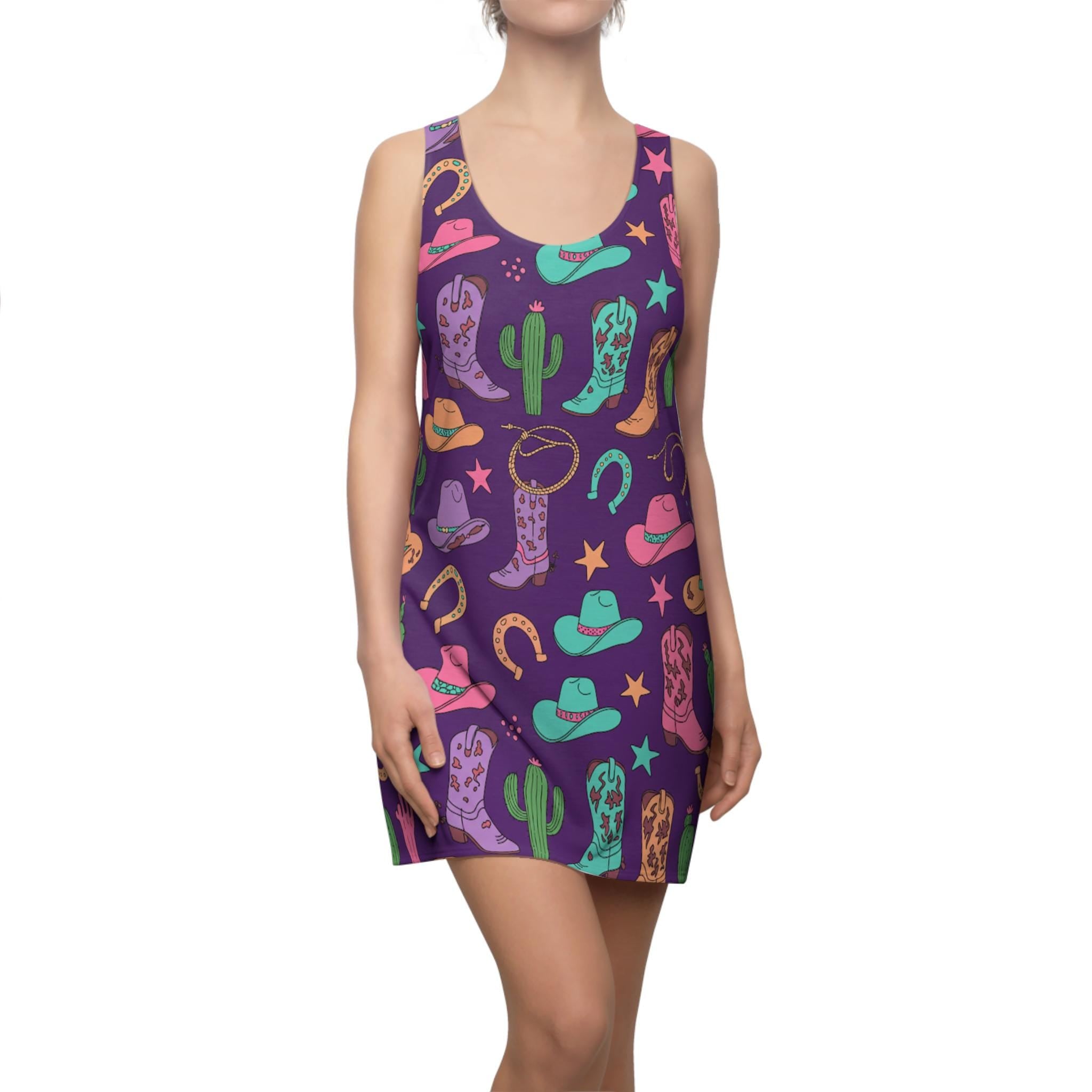 Western Cowgirl Racerback Dress, Purple Summer Cowgirl Dress, Casual Summer Dress, Cowgirl Beach Coverup -Razels