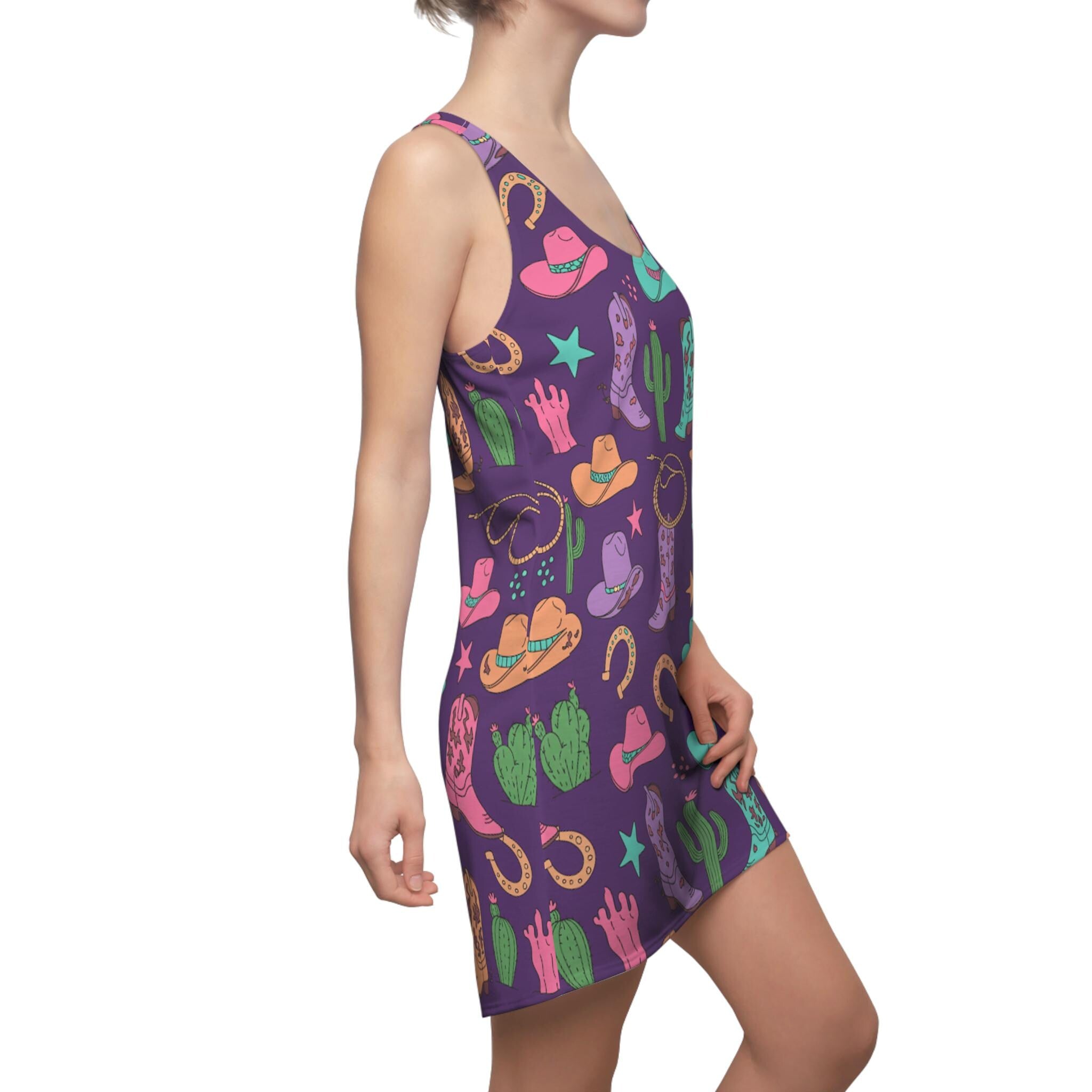 Western Cowgirl Racerback Dress, Purple Summer Cowgirl Dress, Casual Summer Dress, Cowgirl Beach Coverup -Razels