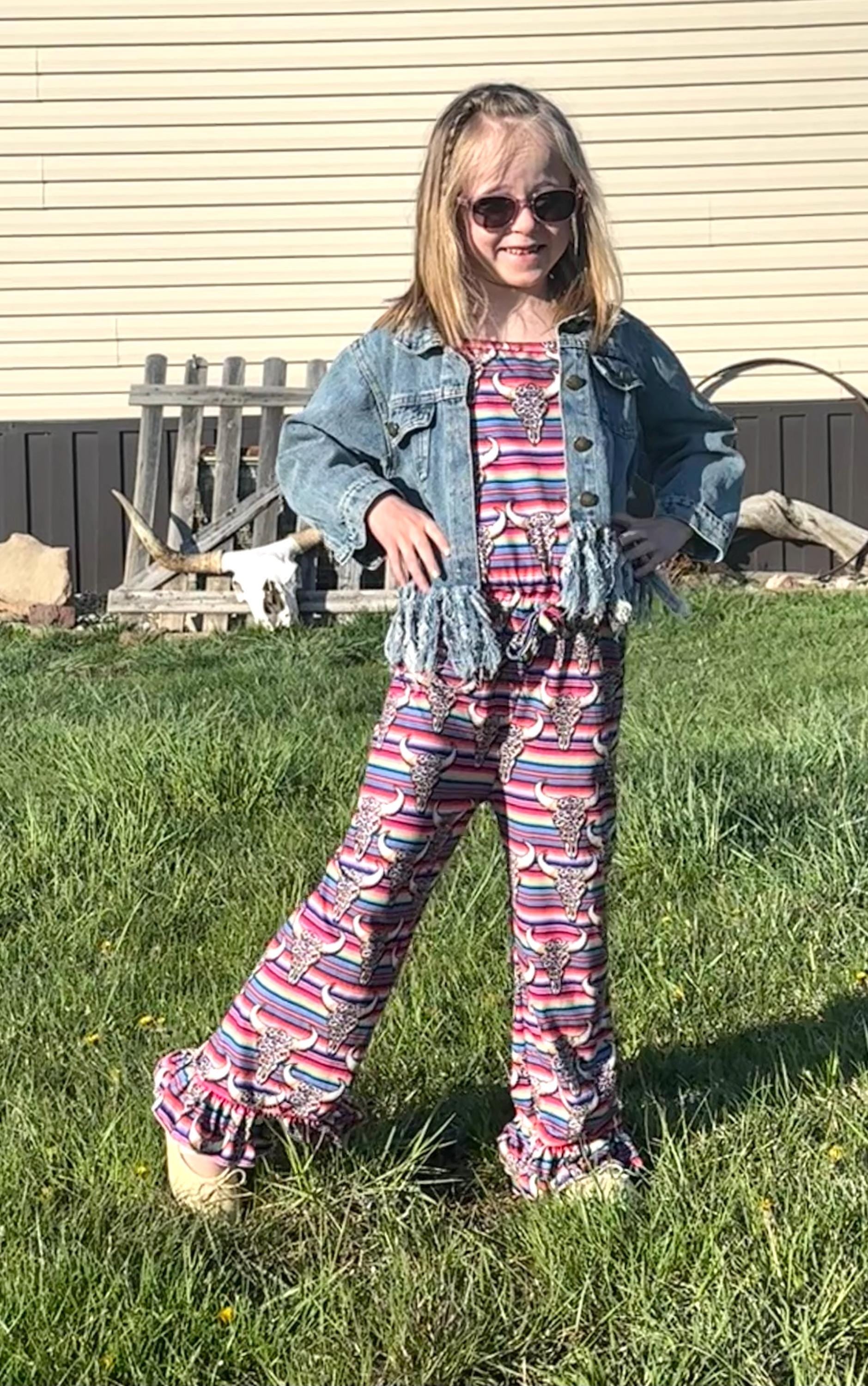 Girls' Serape Bell Bottom Jumpsuit: Western Cowgirl Romper -Razels