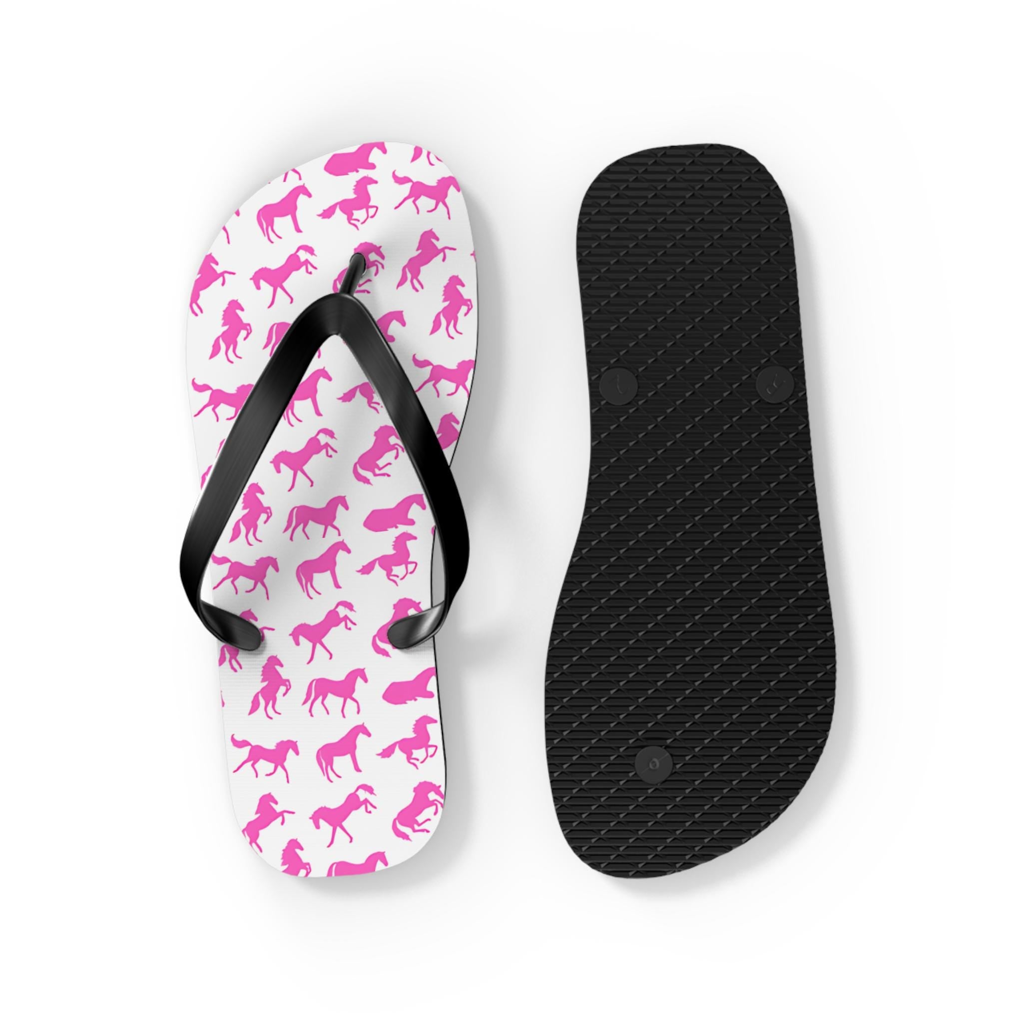 PINK PONY CLUB Flip-Flops, Pink Horse Western Sandals | Cowgirl Bachelorette Party Shoes | Rodeo Pool Slides | Horse Shoes -Razels